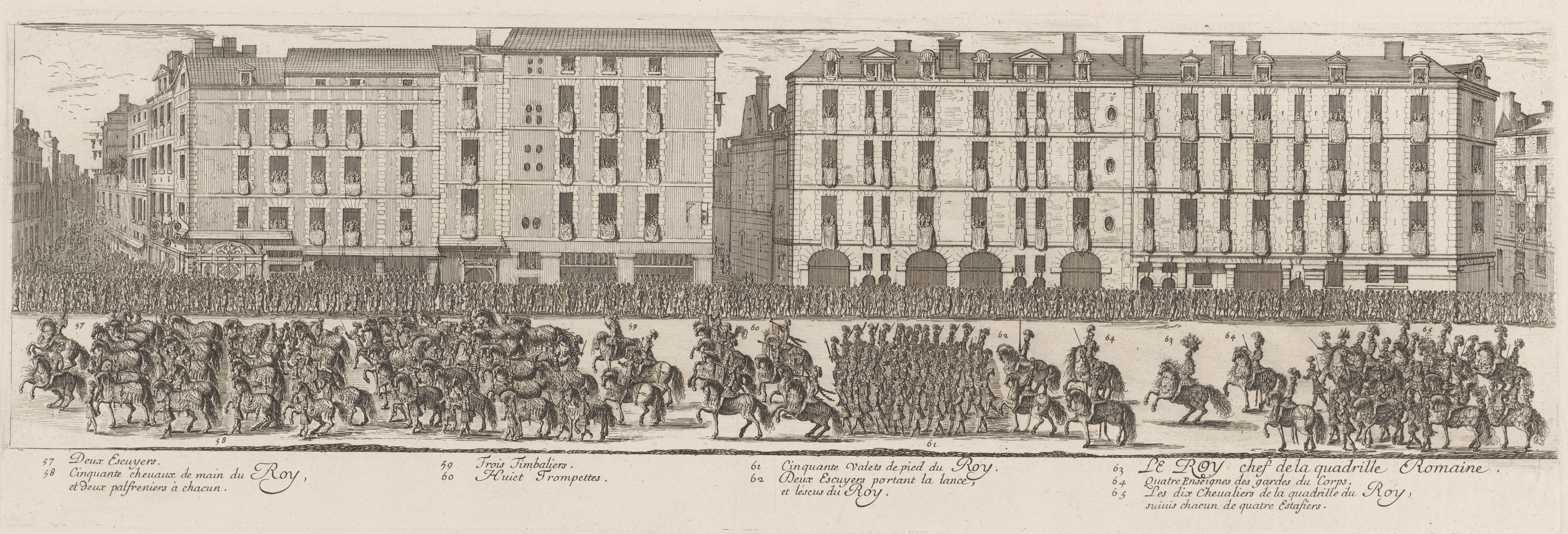 Israël Silvestre : Marche des Mareschaux de Camp - Planche 3 : Quadrille Romaine : le Roy