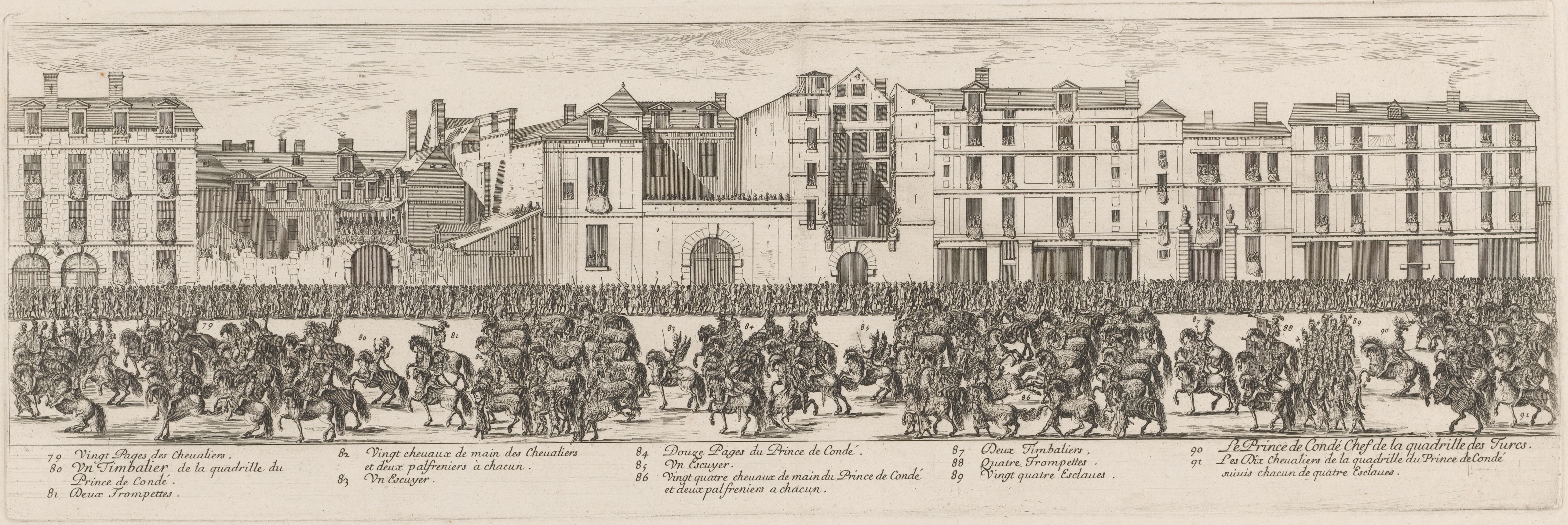 Israël Silvestre : Marche des Mareschaux de Camp - Planche 5 : Quadrille Turque : Le prince de Condé.