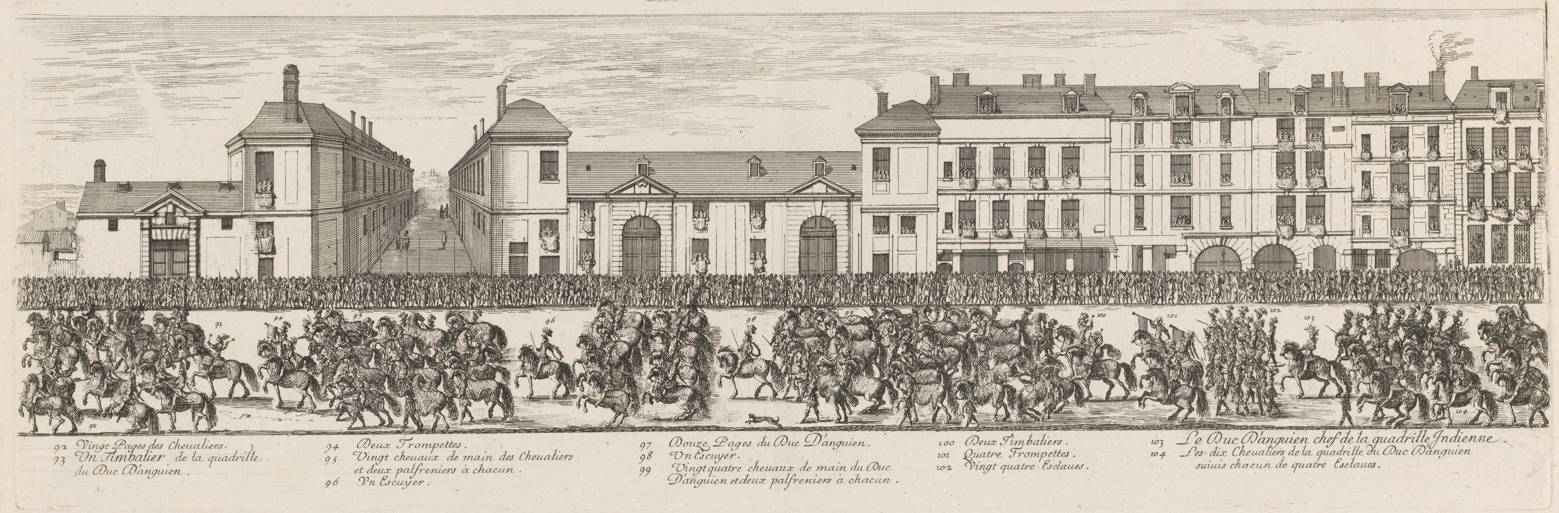 Israël Silvestre : Marche des Mareschaux de Camp - Planche 6 : Quadrille Indienne : Le duc d