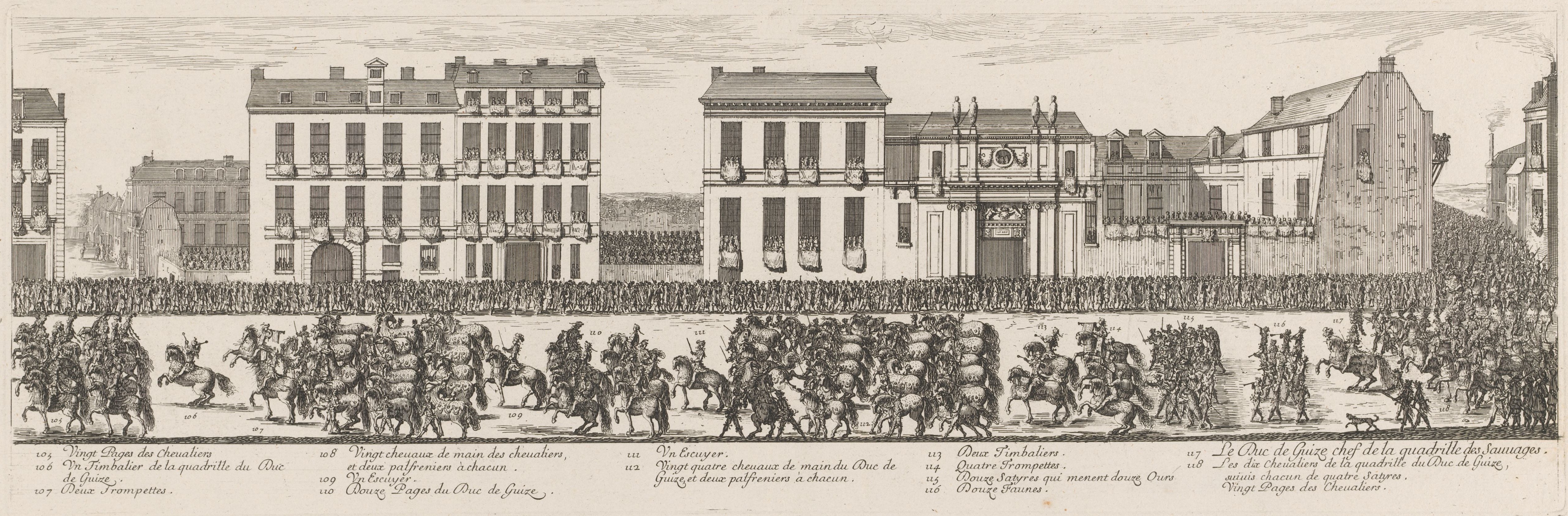 Israël Silvestre : Marche des Mareschaux de Camp - Planche 7 : Quadrille des Sauvages d