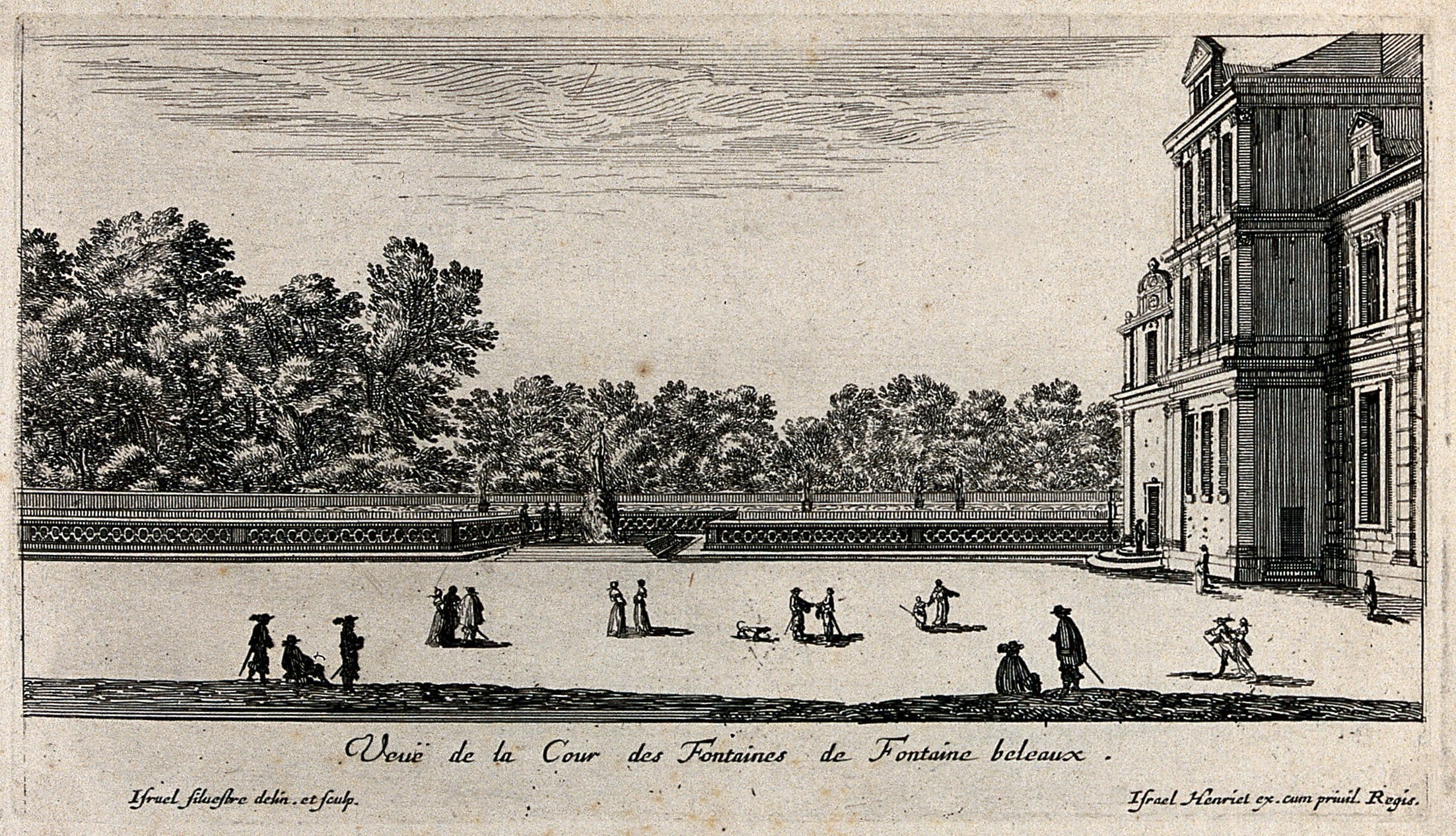 Israël Silvestre : Veuë de la Cour des Fontaines de Fontaines-beleaux.