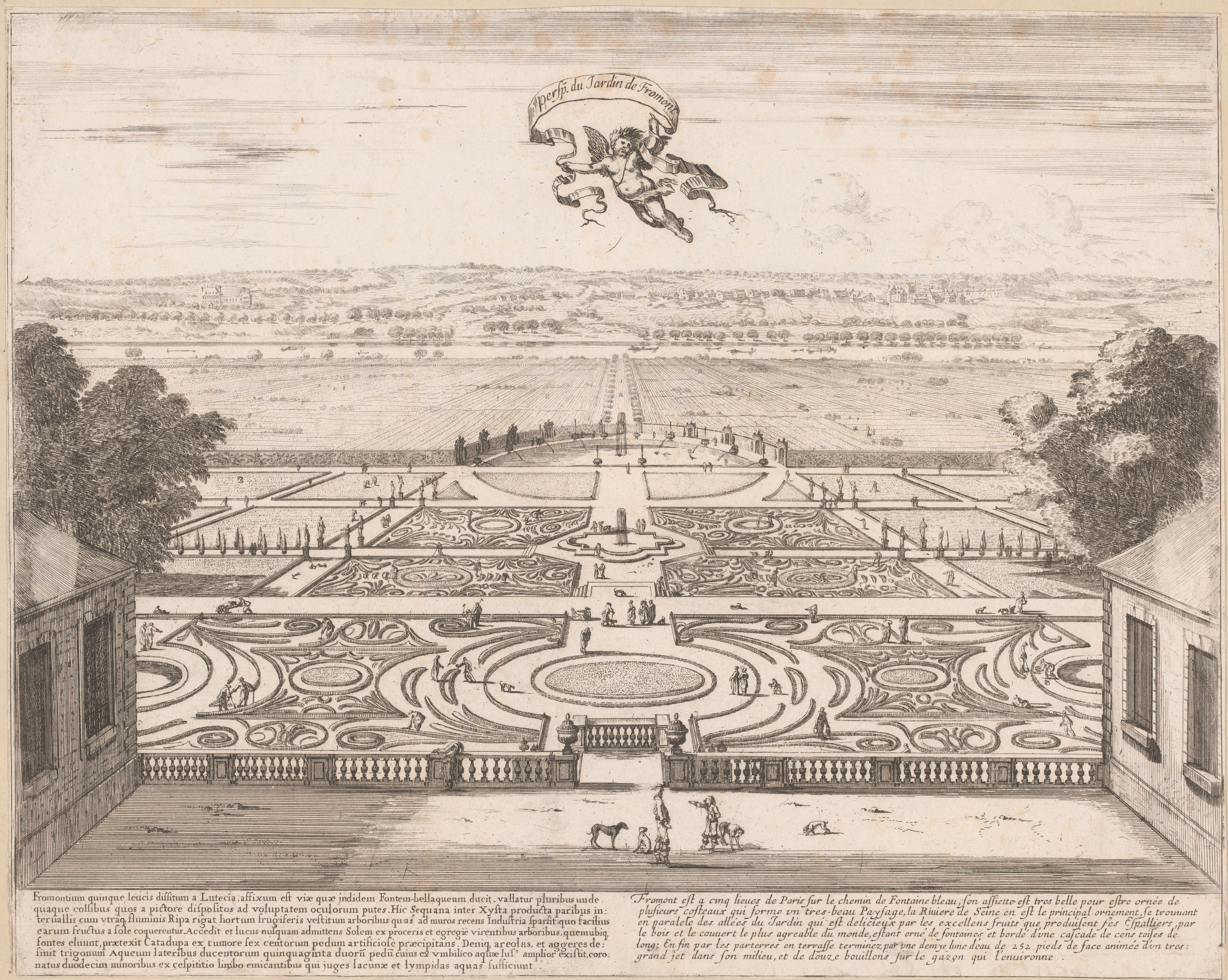Israël Silvestre : Persp. du Jardin de Fromont, (En haut dans une banderole).