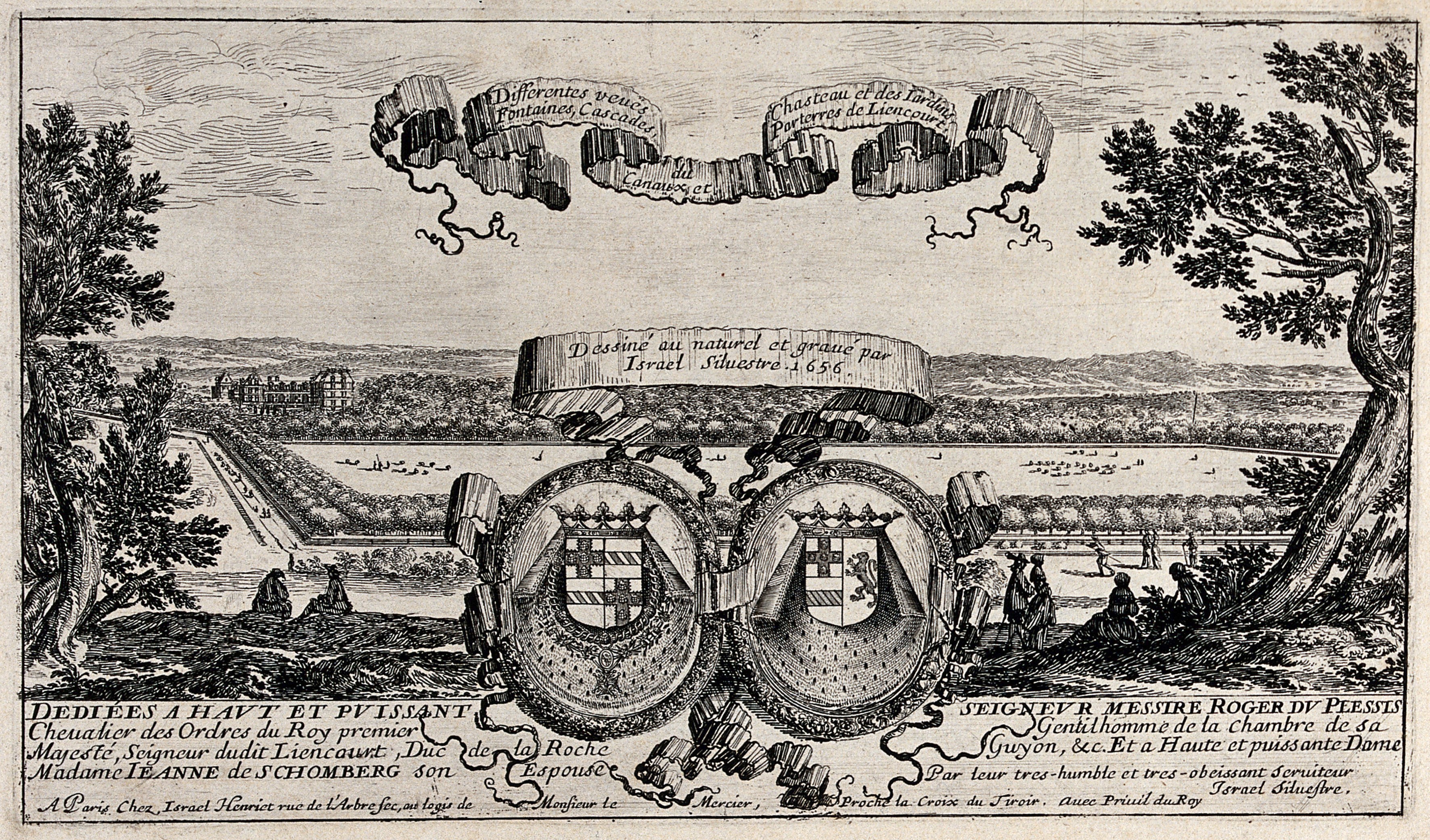 Israël Silvestre : Differentes veuës du Chasteau et des Jardins, Fontaines, Cascades, Canaux et Parterres de Lienconrt.