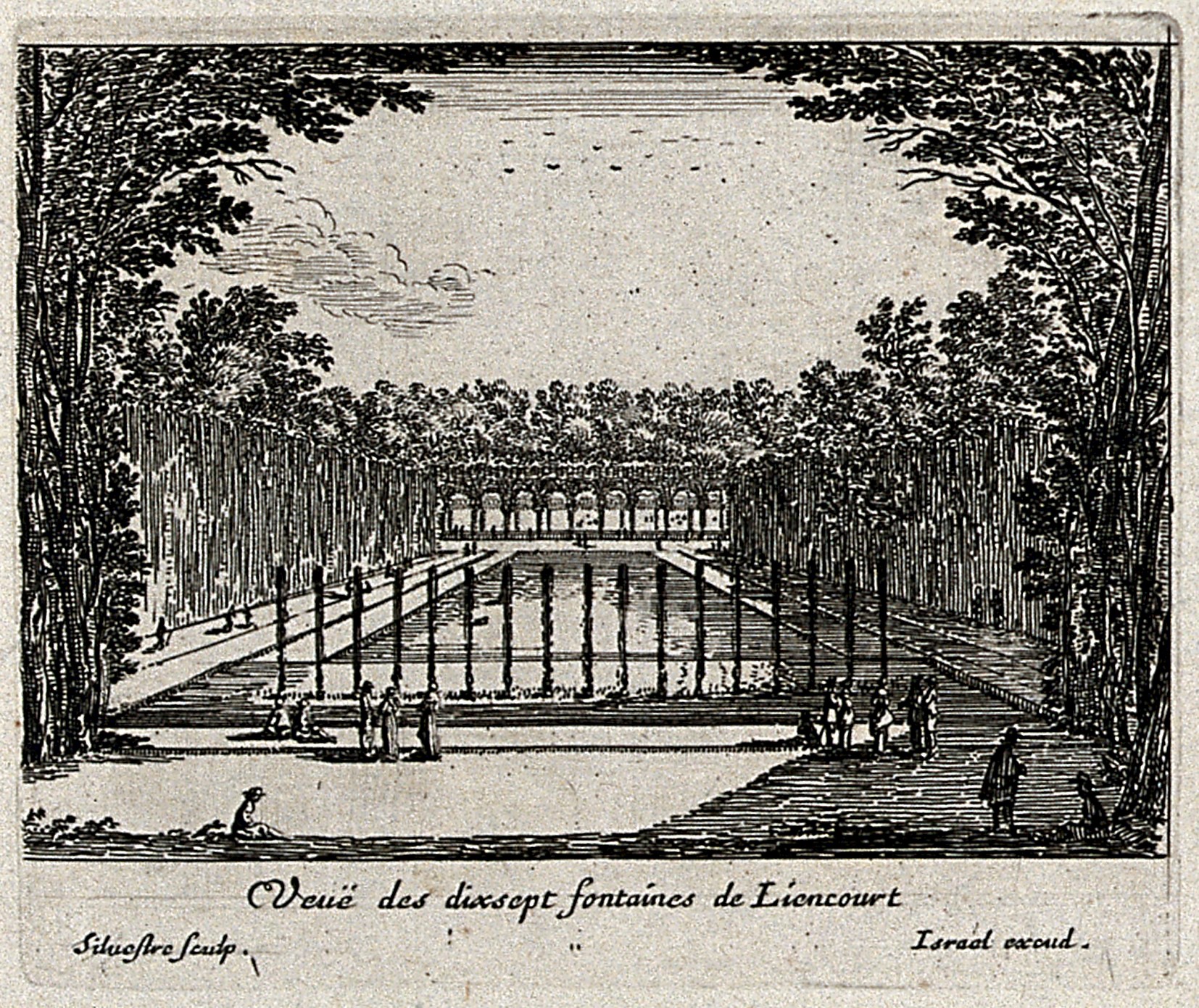 Israël Silvestre : Veuë des dix sept fontaines de Liencourt.