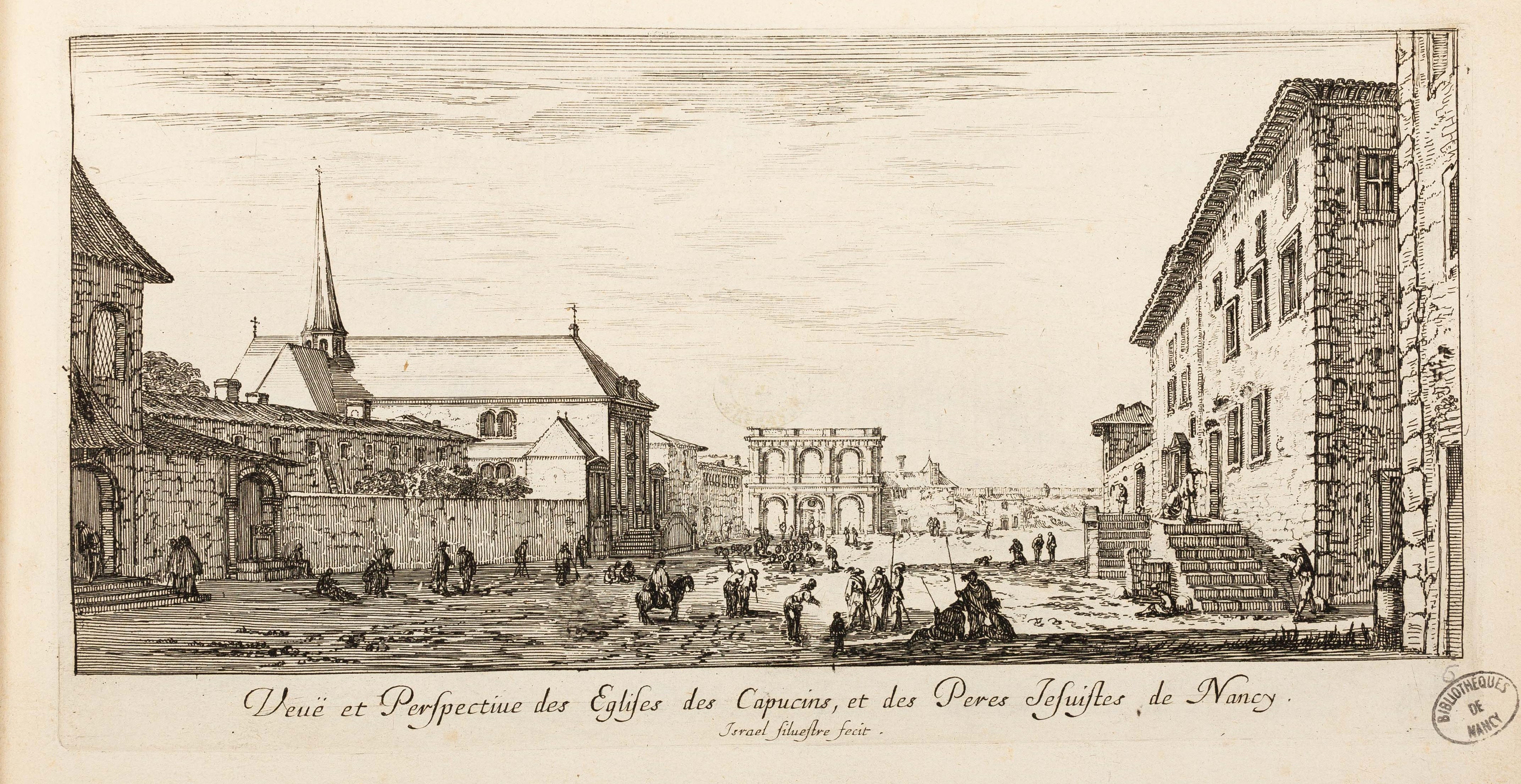 Israël Silvestre : Veuë et Perspective des Eglises des Capucins, et des Peres Jesuistes de Nancy.