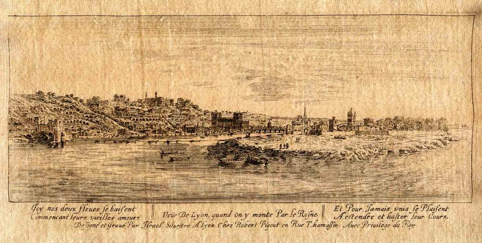 Israël Silvestre : Veüe De Lyon quand on y monte Par le Rosne.