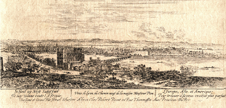 Israël Silvestre : Veüe de Lyon du Chemin neuf de la maison Monsieur Pion.