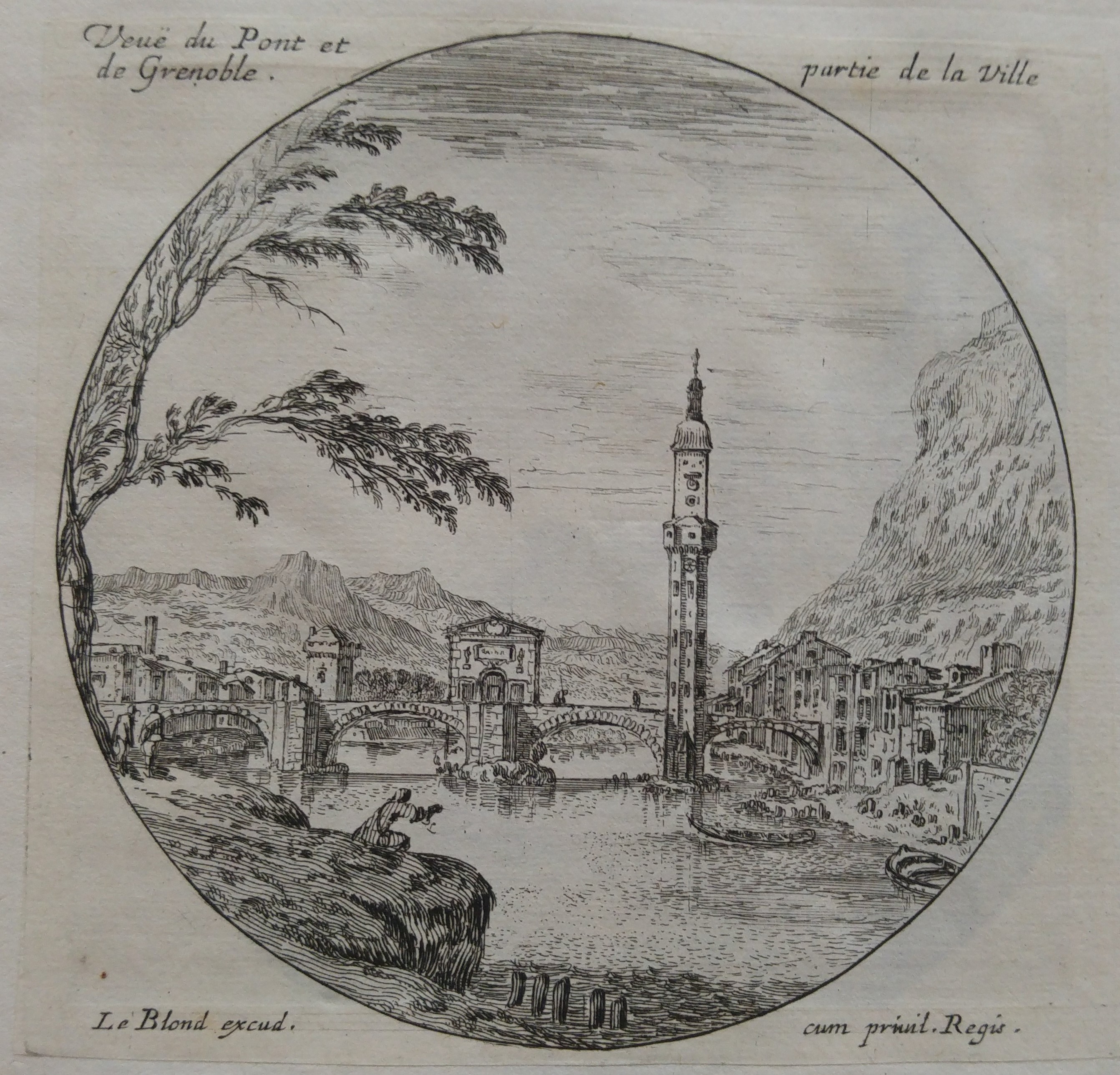 Israël Silvestre : Veuë du Pont et partie de la Ville de Grenoble.