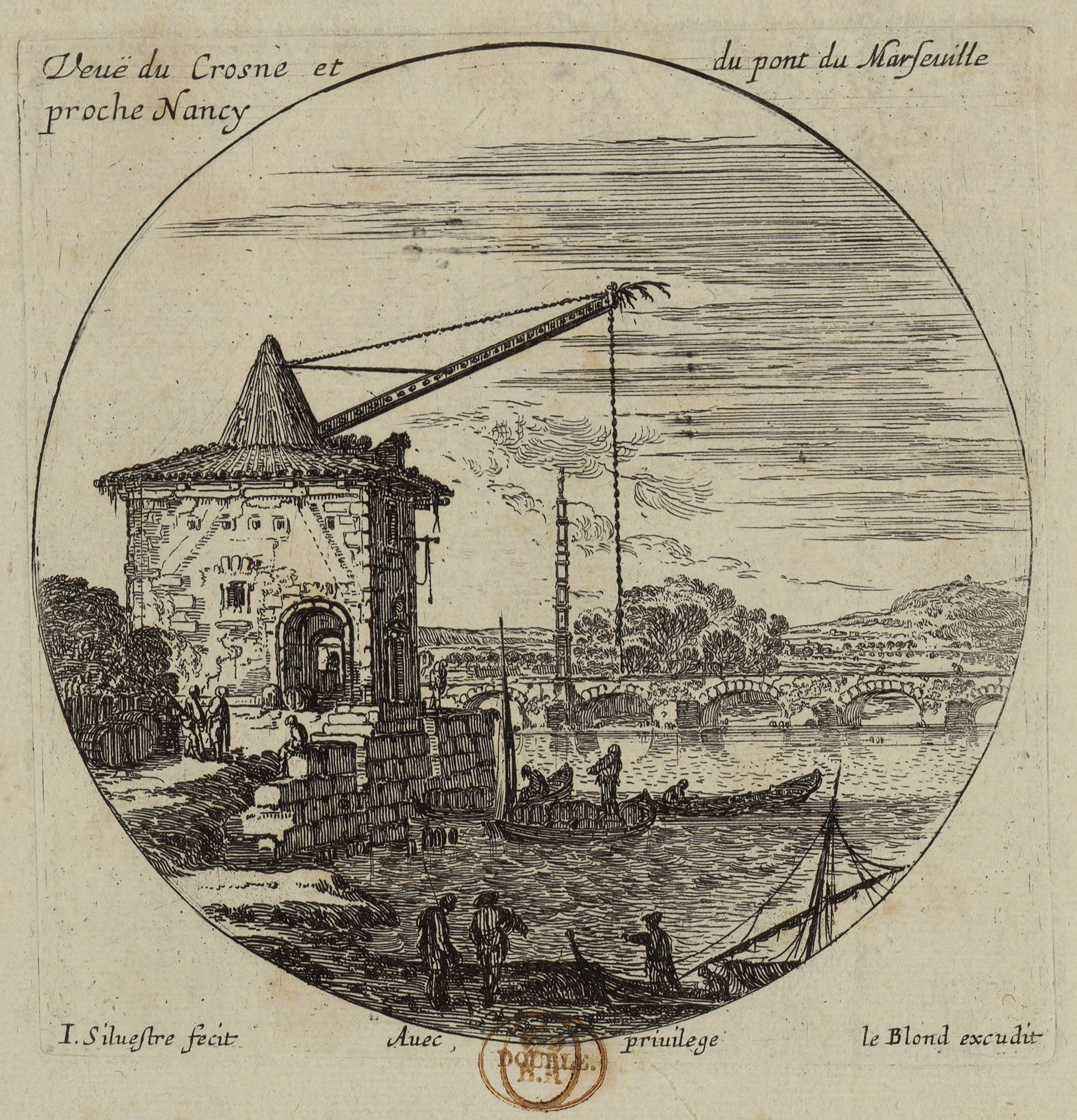 Israël Silvestre : Veuë du Crosne et du pont de Marseuille (Malzeville) proche Nancy