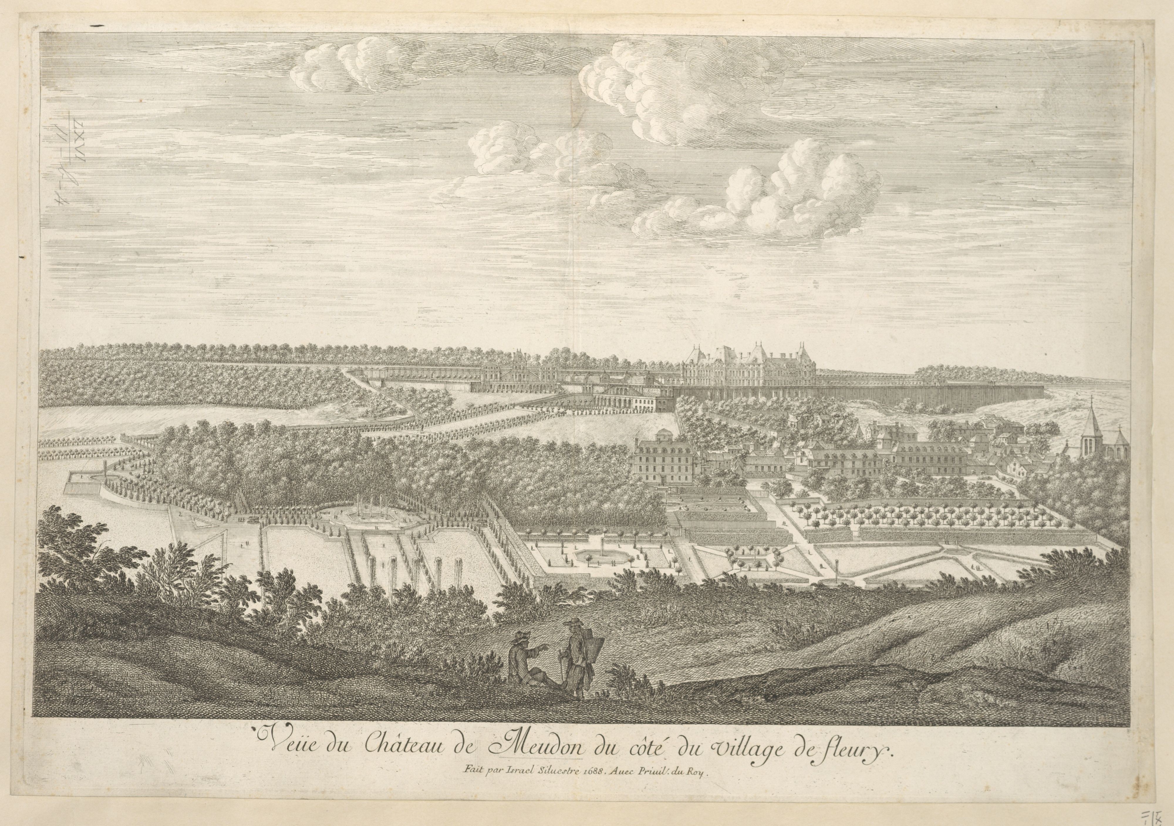 Israël Silvestre : Veüe du Château de Meudon du côté du Village de fleury.