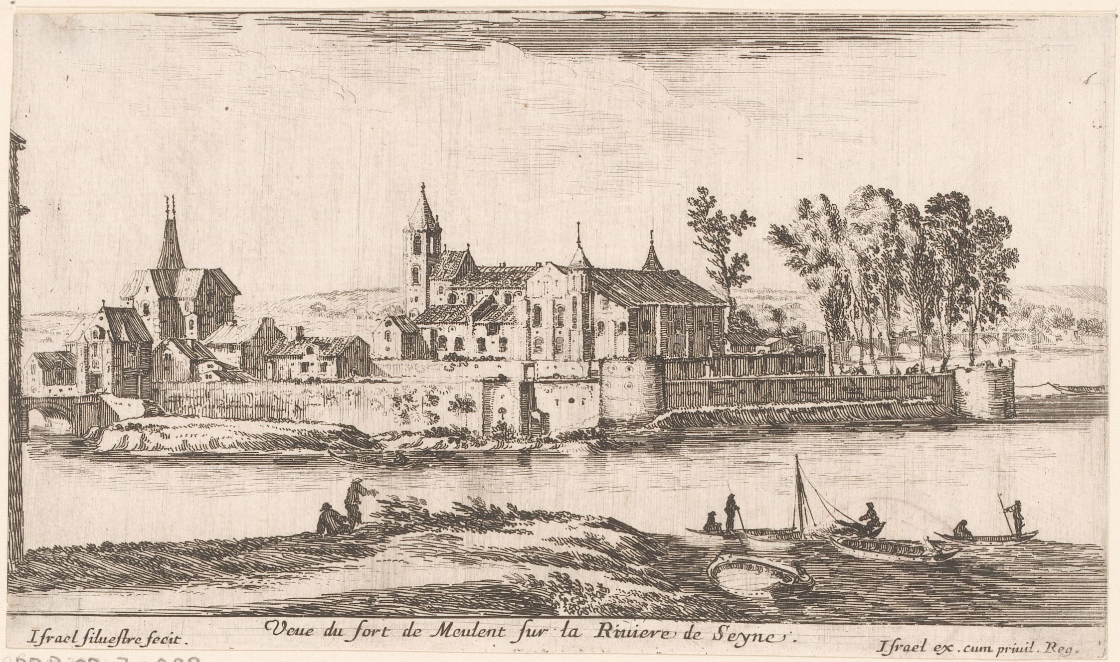 Israël Silvestre : Veue du fort de Meulent sur la riviere de Seyne.