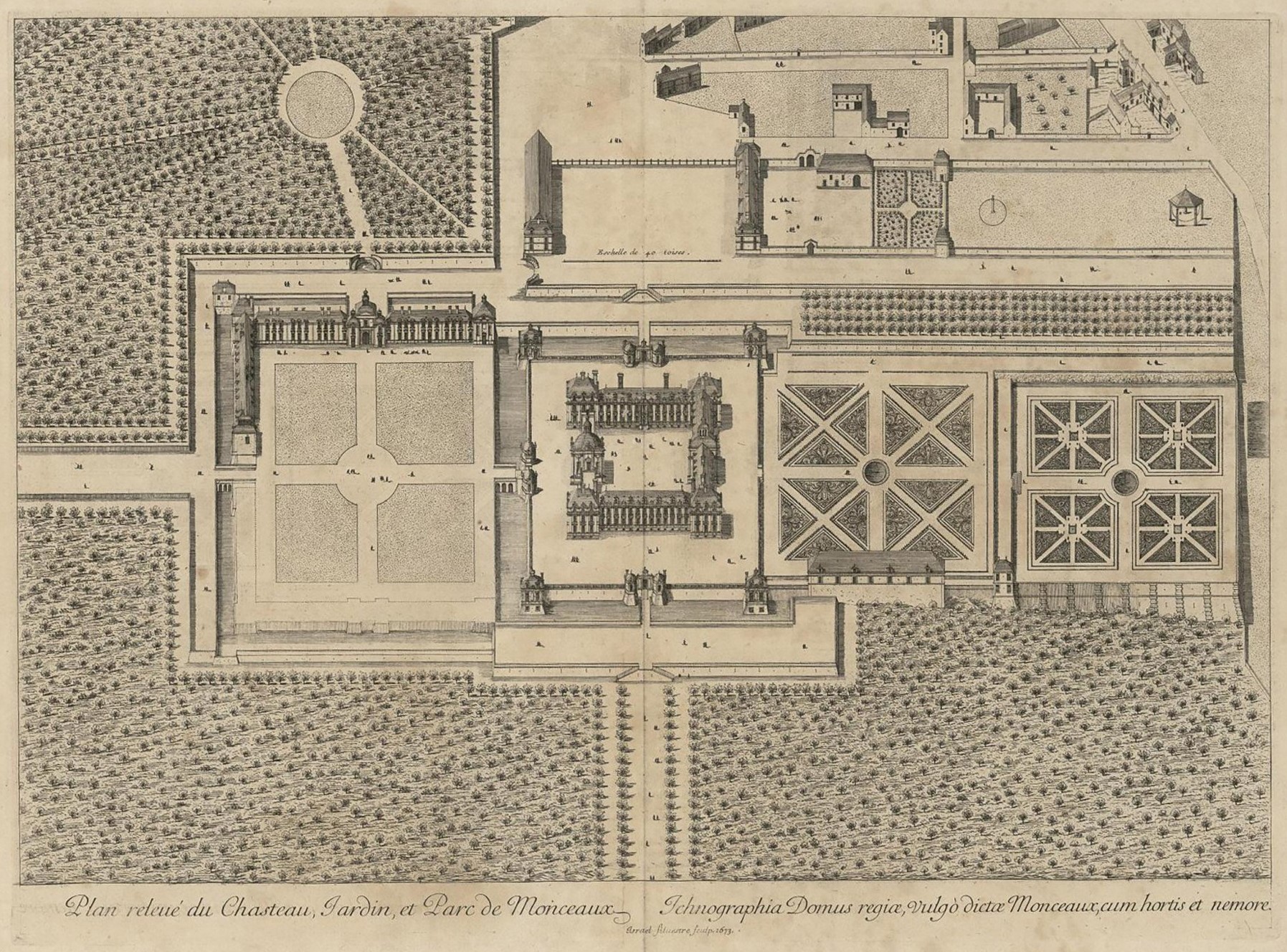 Israël Silvestre : Plan relevé du Chasteau, Jardin, et Parc de Monceaux.