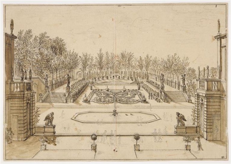 Israël Silvestre : Vue du parterre sud de la maison de Le Brun à Montmorency