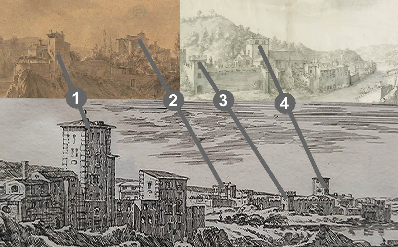Montage de la gravure d'israël Silvestre,des desssins de Baron et de Martellange