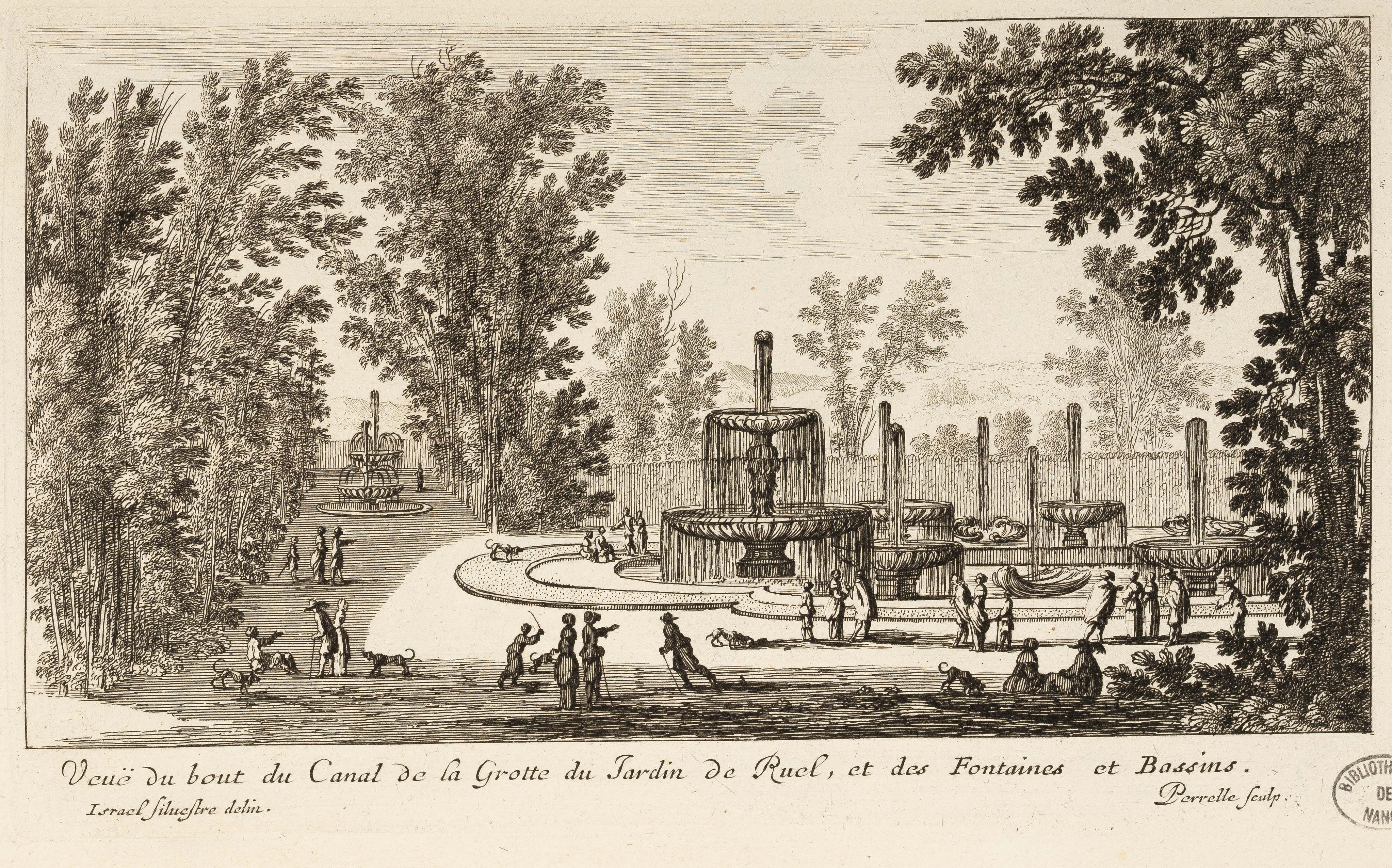 Israël Silvestre : Veuë du bout du Canal de la Grotte du Jardin de Ruel, et des Fontaines et Bassins.