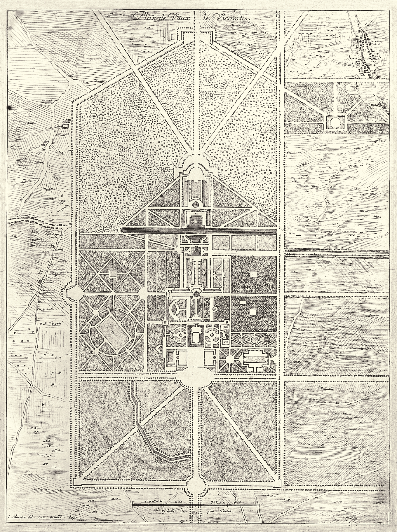 Israël Silvestre : Plan de Vaux le Vicomte. Eschelle de 400 toises.