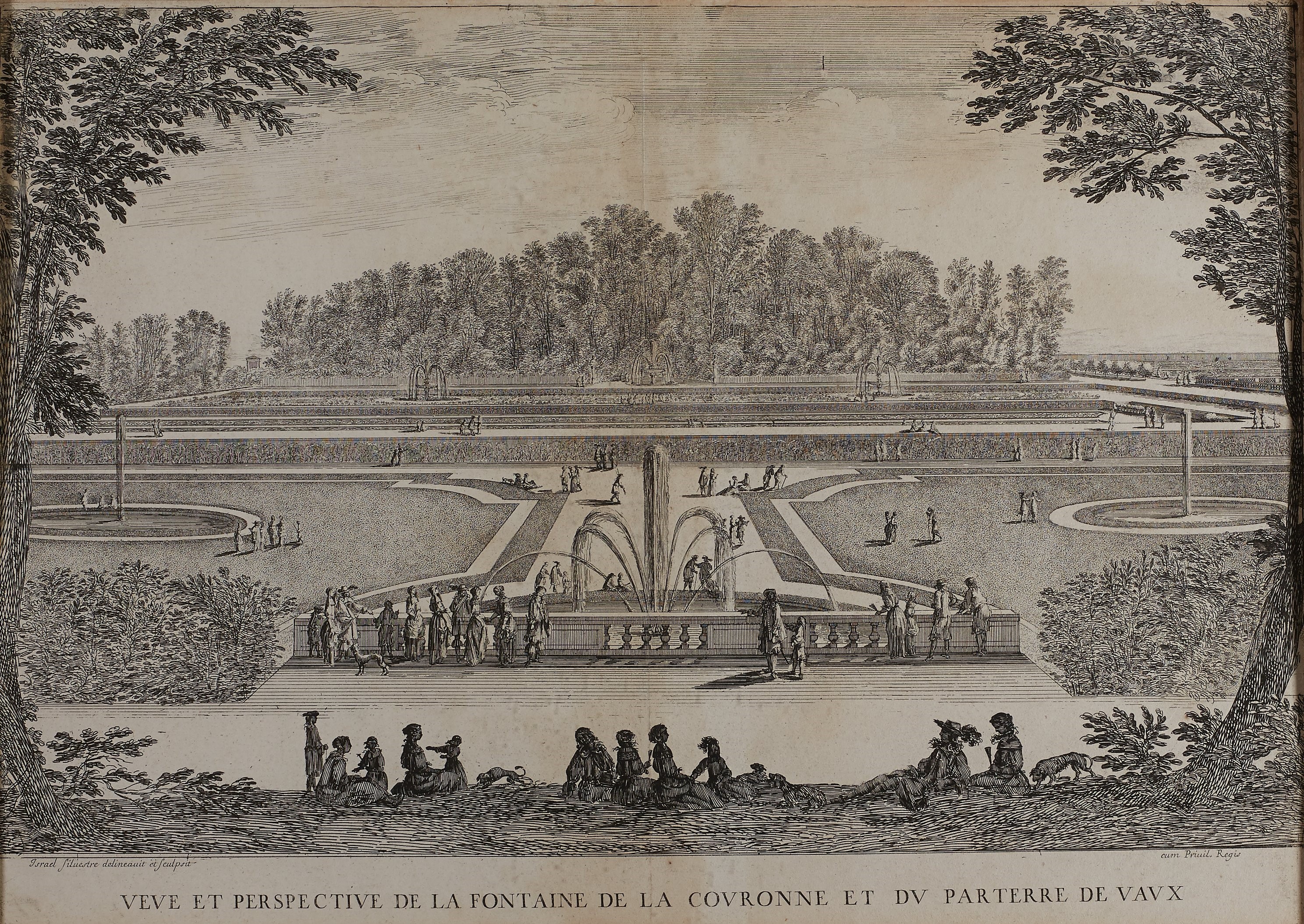 Israël Silvestre : Veve et perspective de la fontaine de la covronne et dv parterre de Vavx.