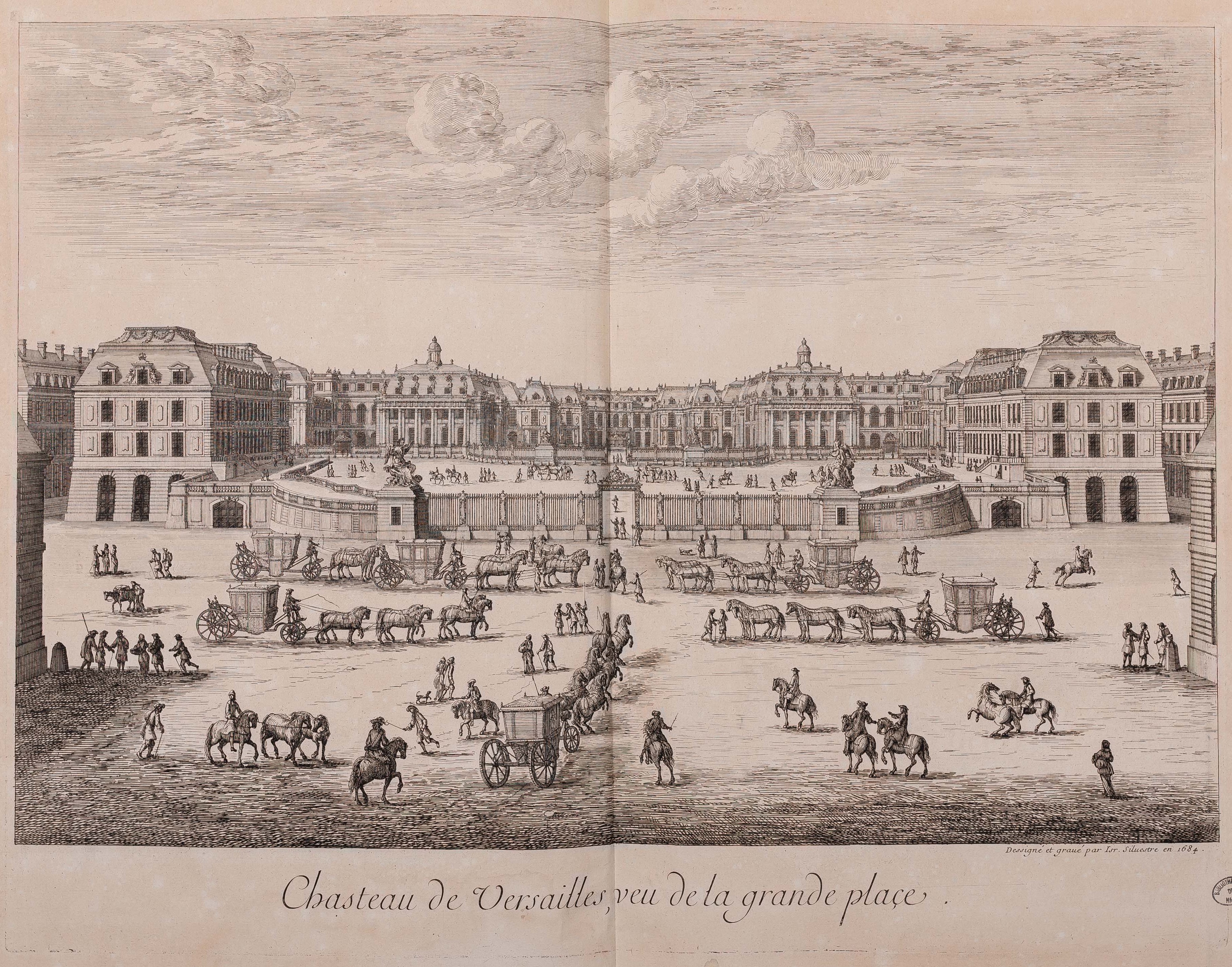 Israël Silvestre : Chasteau de Versailles, veu de la grande place.
