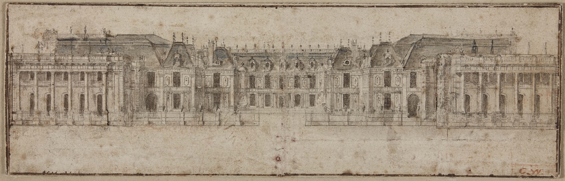 Israël Silvestre : Vue de la façade du château de Versailles du côté de la cour de Marbre