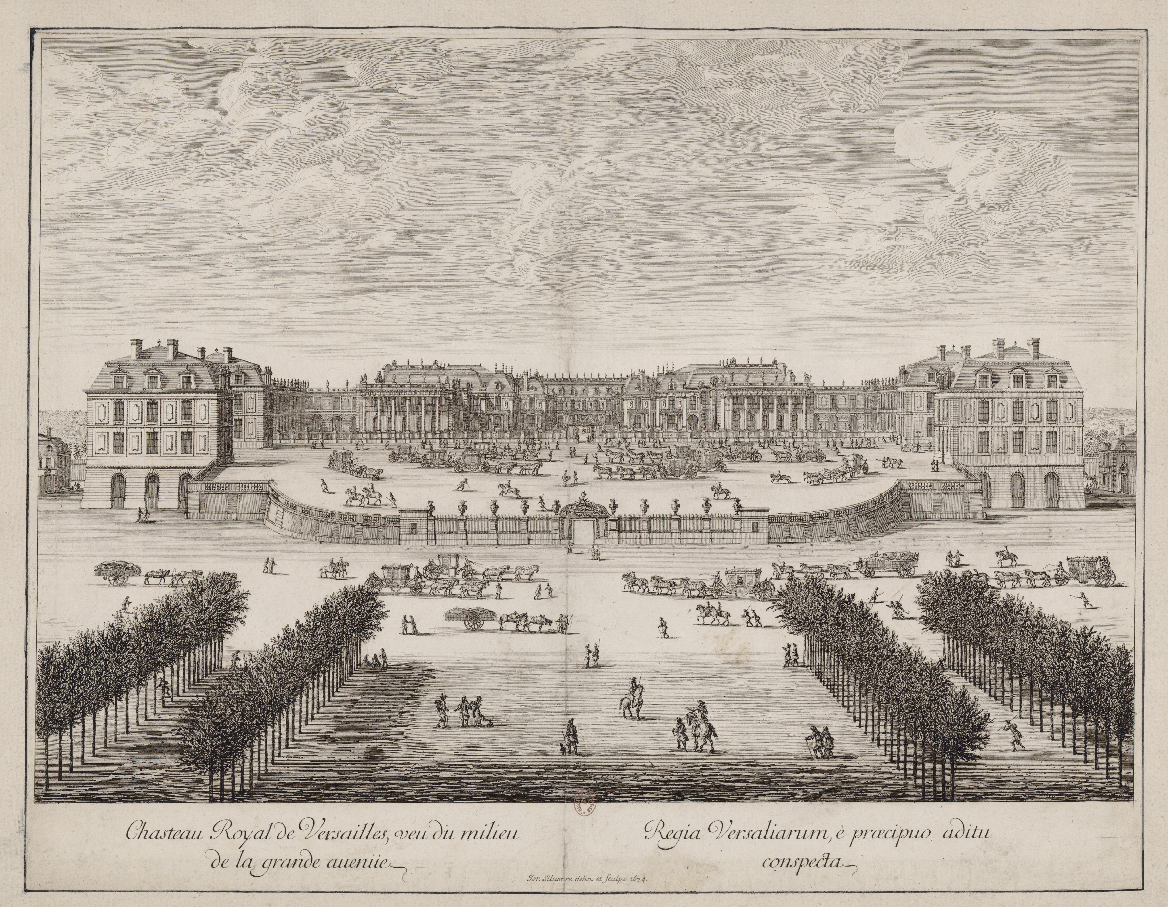 Israël Silvestre : Chasteau Royal de Versailles, veu du milieu de la grande avenüe.