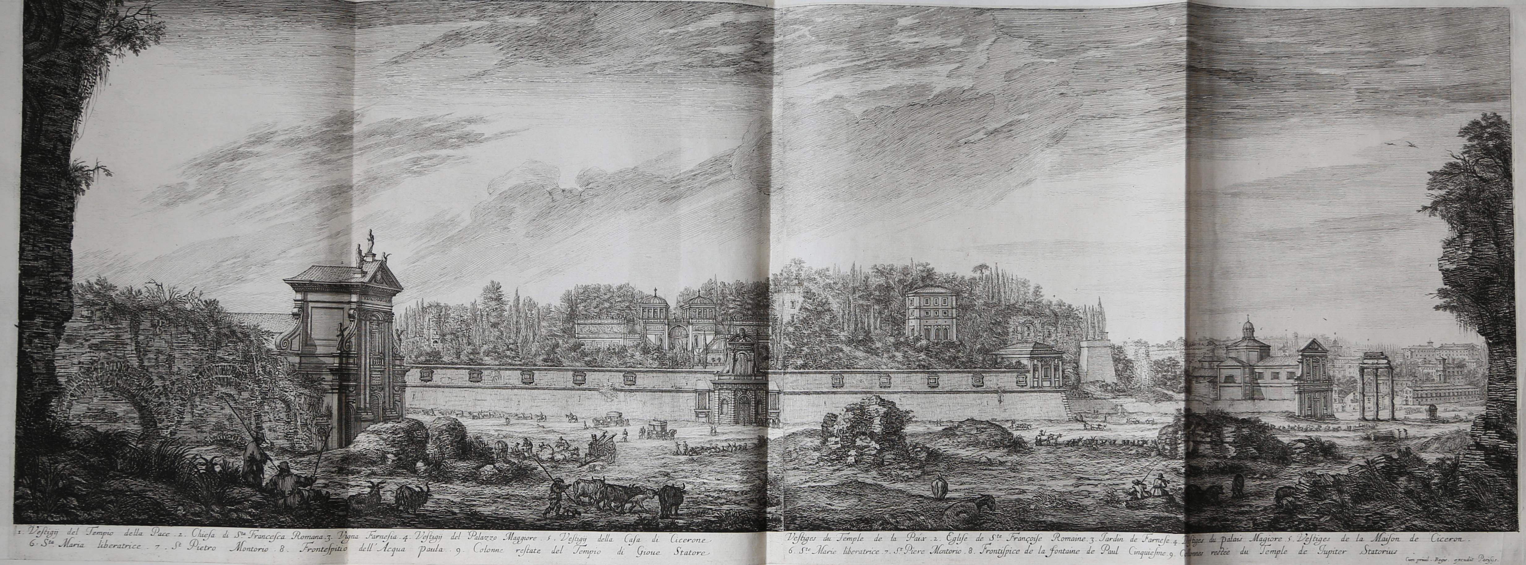 Israël Silvestre : Vue du jardin de la vigne Farnèse, élevé sur les ruines du Palais Majeur, du coté qui regarde Campo Vaccino.