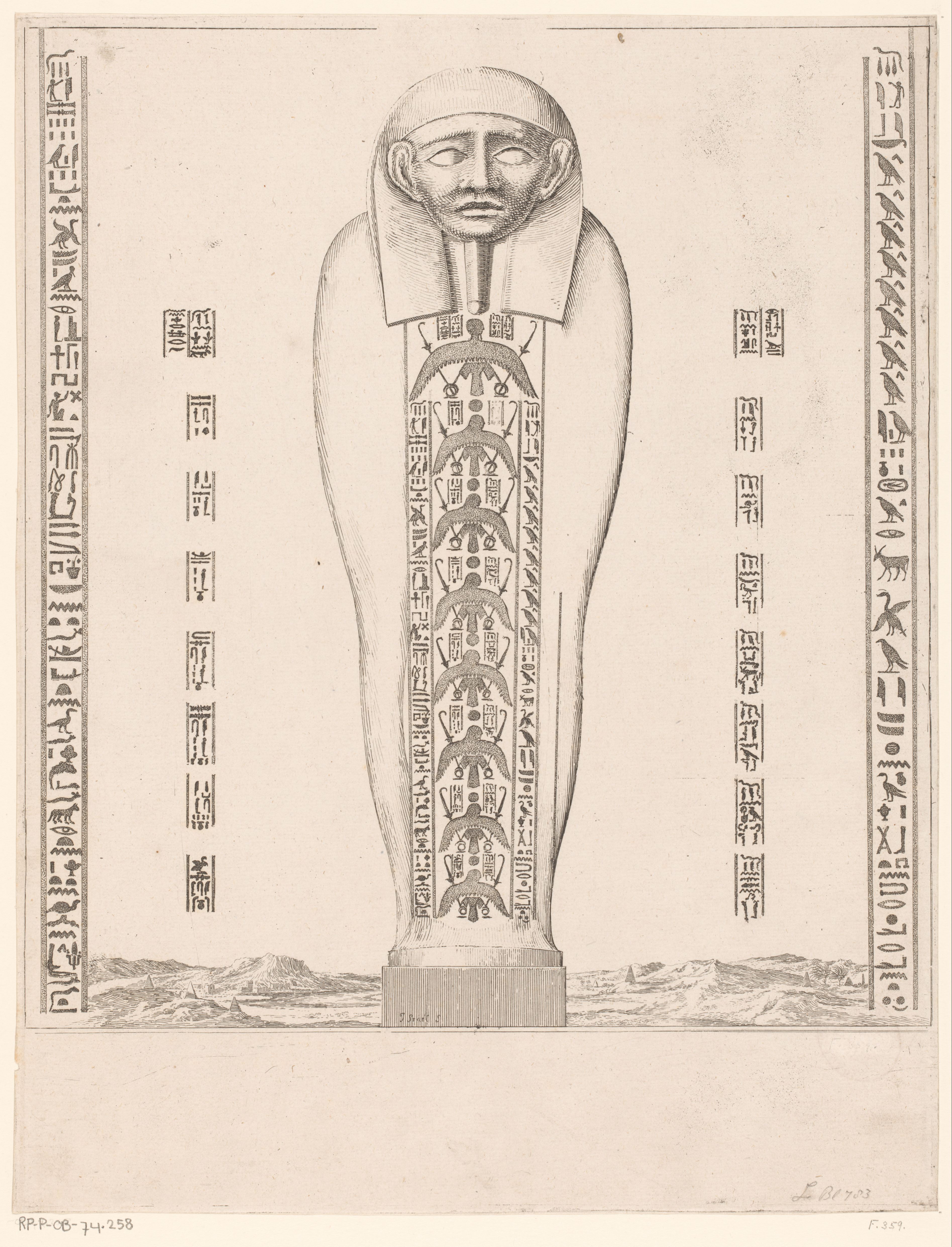 Israël Silvestre : Une Divinité Egyptienne couverte de hiéroglyphes et entourée de caractères hiéroglyphiques.