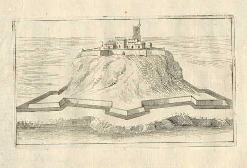 Israël Silvestre : Sur un rocher entouré par la mer on voit une place forte. 