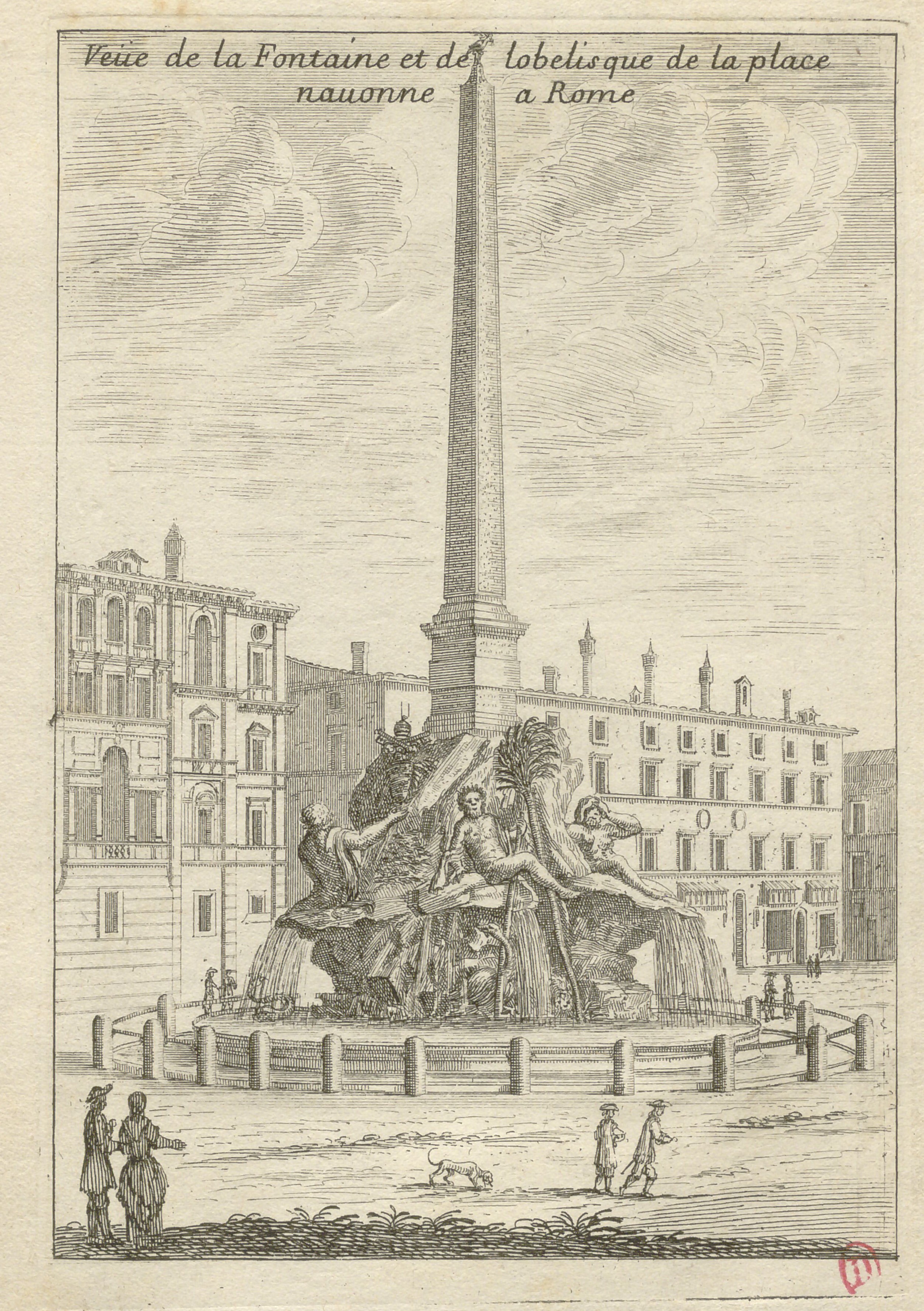 Israël Silvestre : Veuë de la Fontaine et de Lobelisque de la place Navonne à Rome.