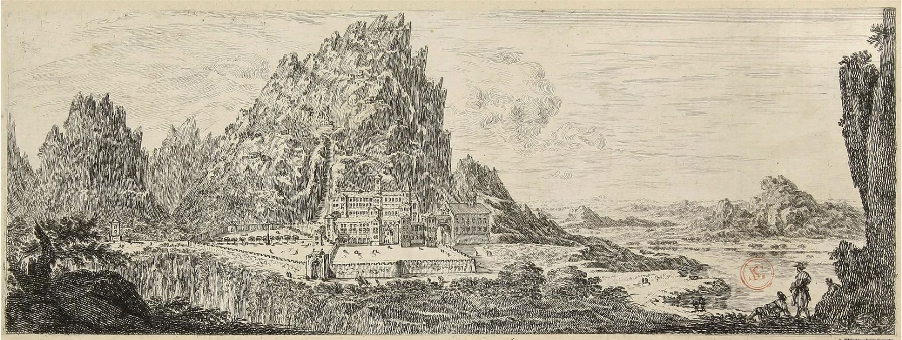 Israël Silvestre : Veüe au naturel de la Montagne, et du Couvent, de Nostre Dame de Mont Serra en Catalogne.