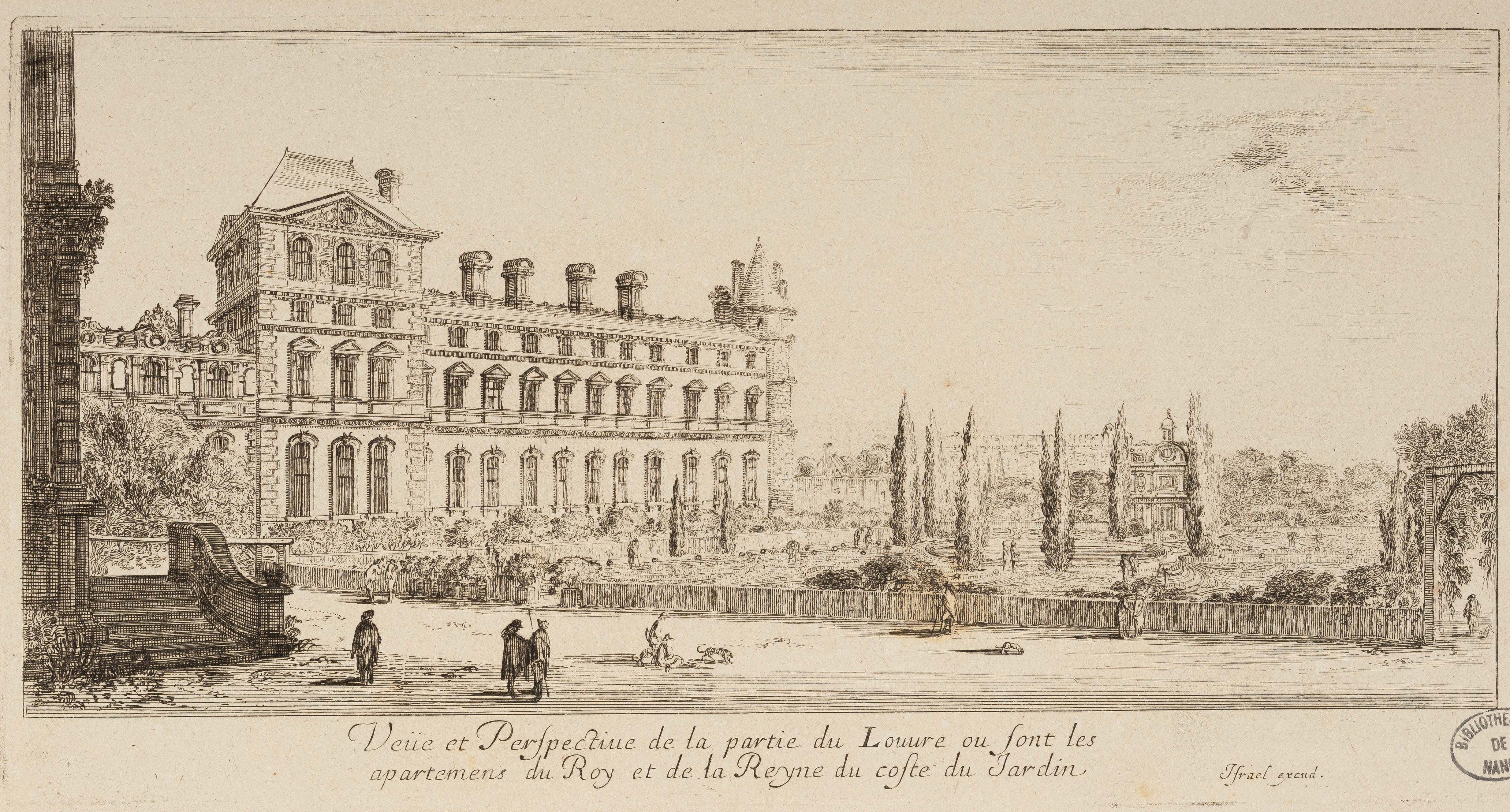 Israël Silvestre : Veüe et Perspective de la partie du Louvre ou sont les apartemens du Roy et de la Reyne du coste du Jardin