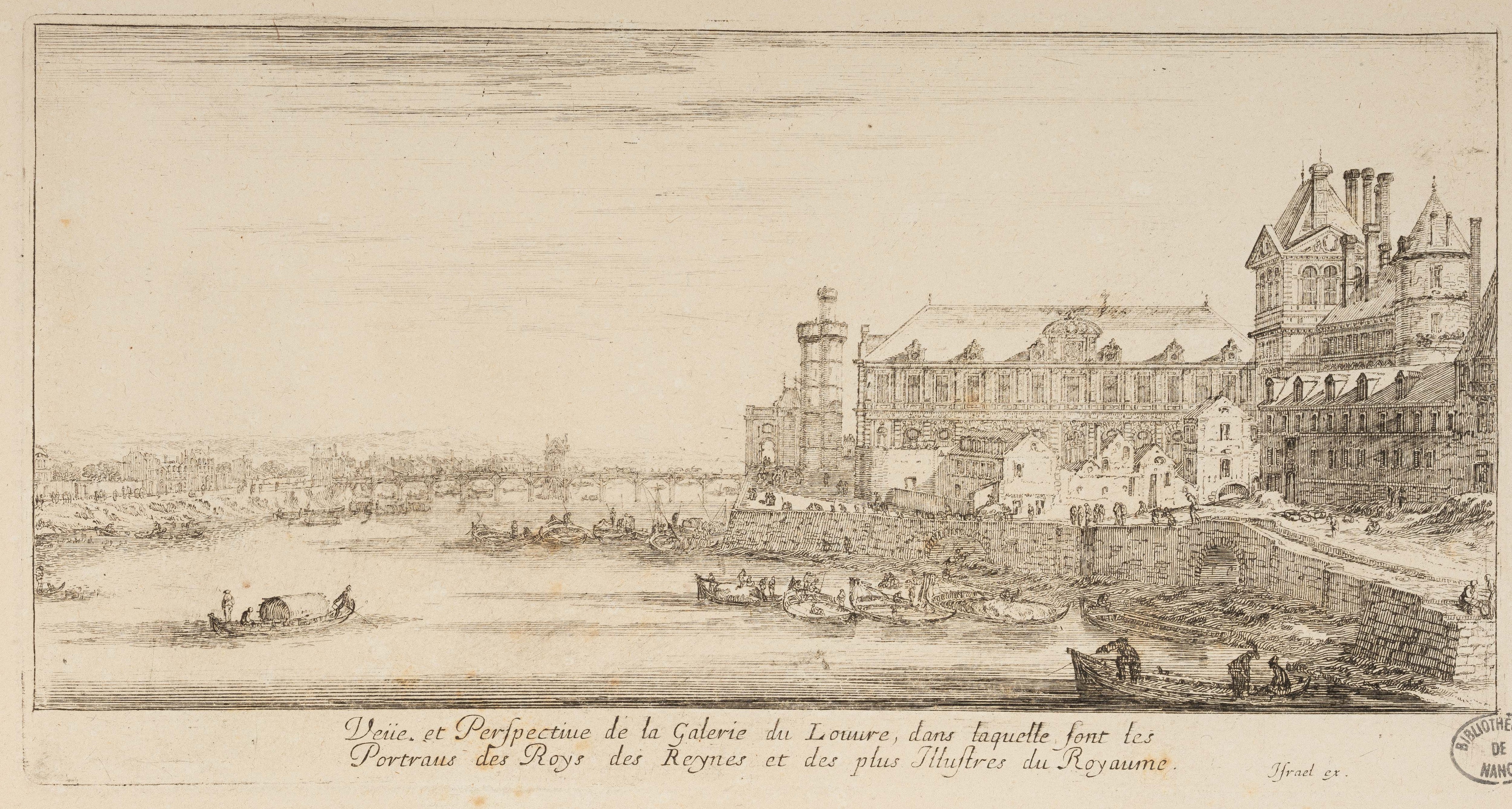 Israël Silvestre : Veüe et Perspective de la Galerie du Louvre, dans laquelle sont les Portraus des Roys des Reynes et des plus Illustres du Royaume.