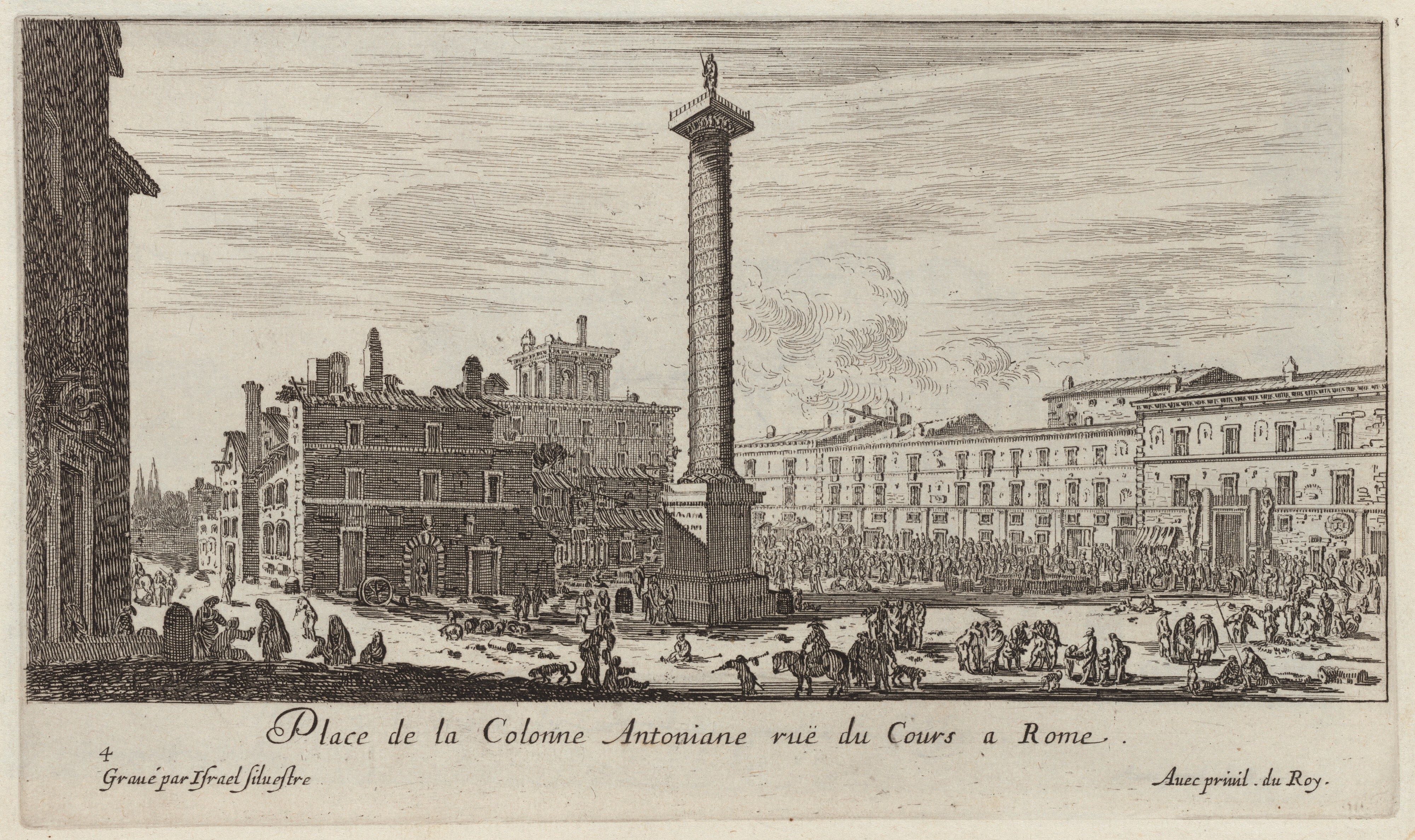 Israël Silvestre : Place de la Colonne Antoniane ruë du Cours à Rome.