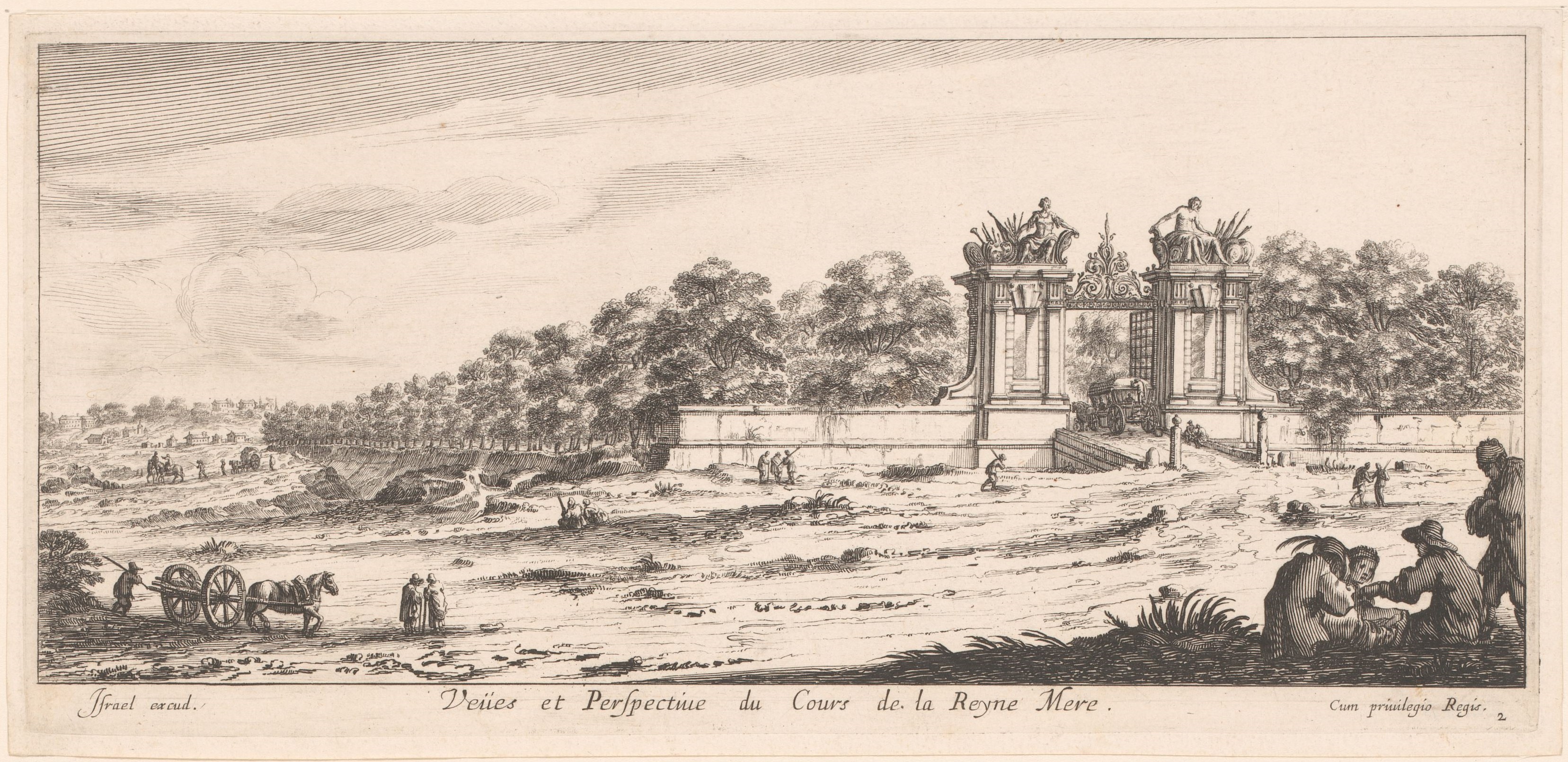 Israël Silvestre : Veües et Perspective du Cours de la Reyne Mere.