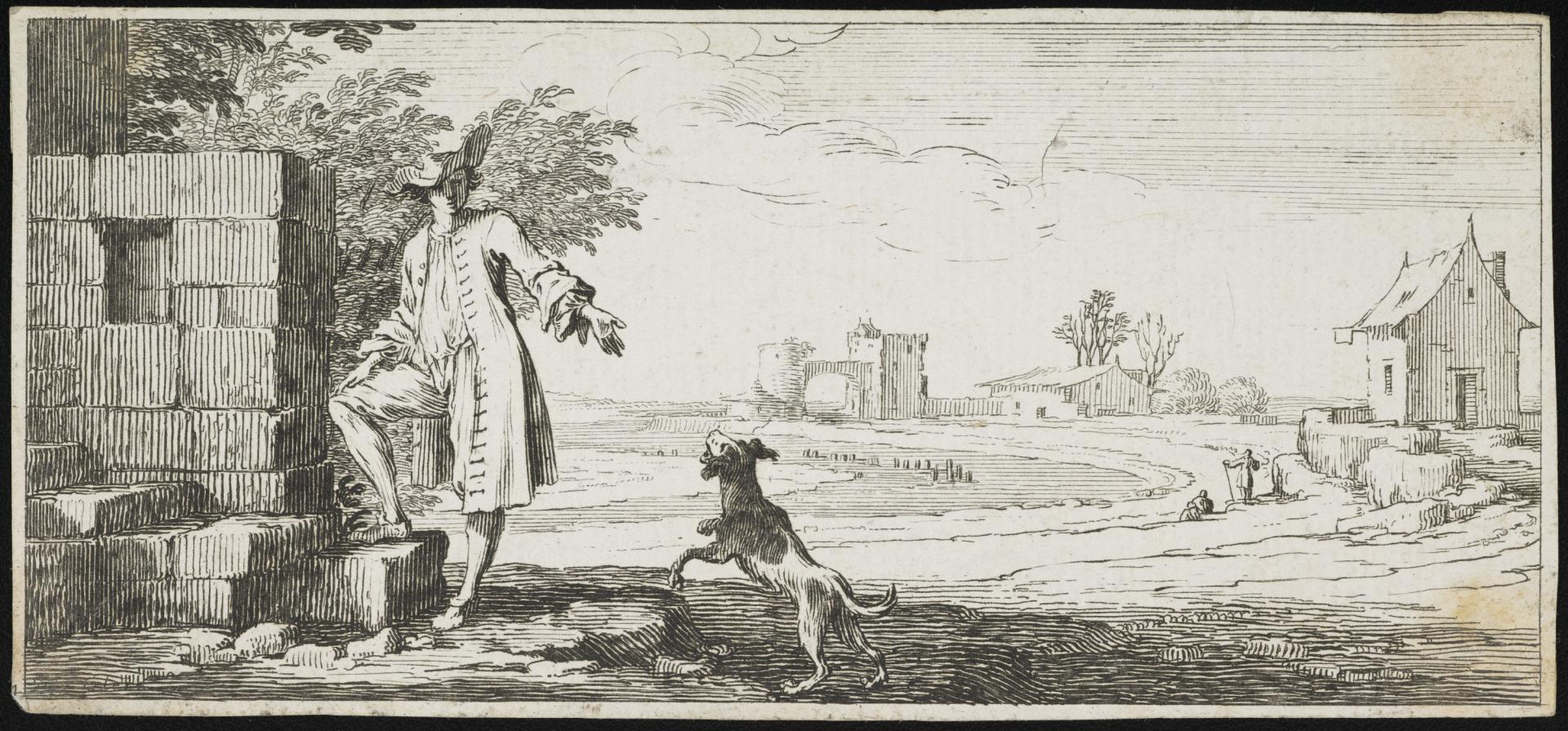 Israël Silvestre : Homme et chien près d Israël Silvestre : Homme et chien près d