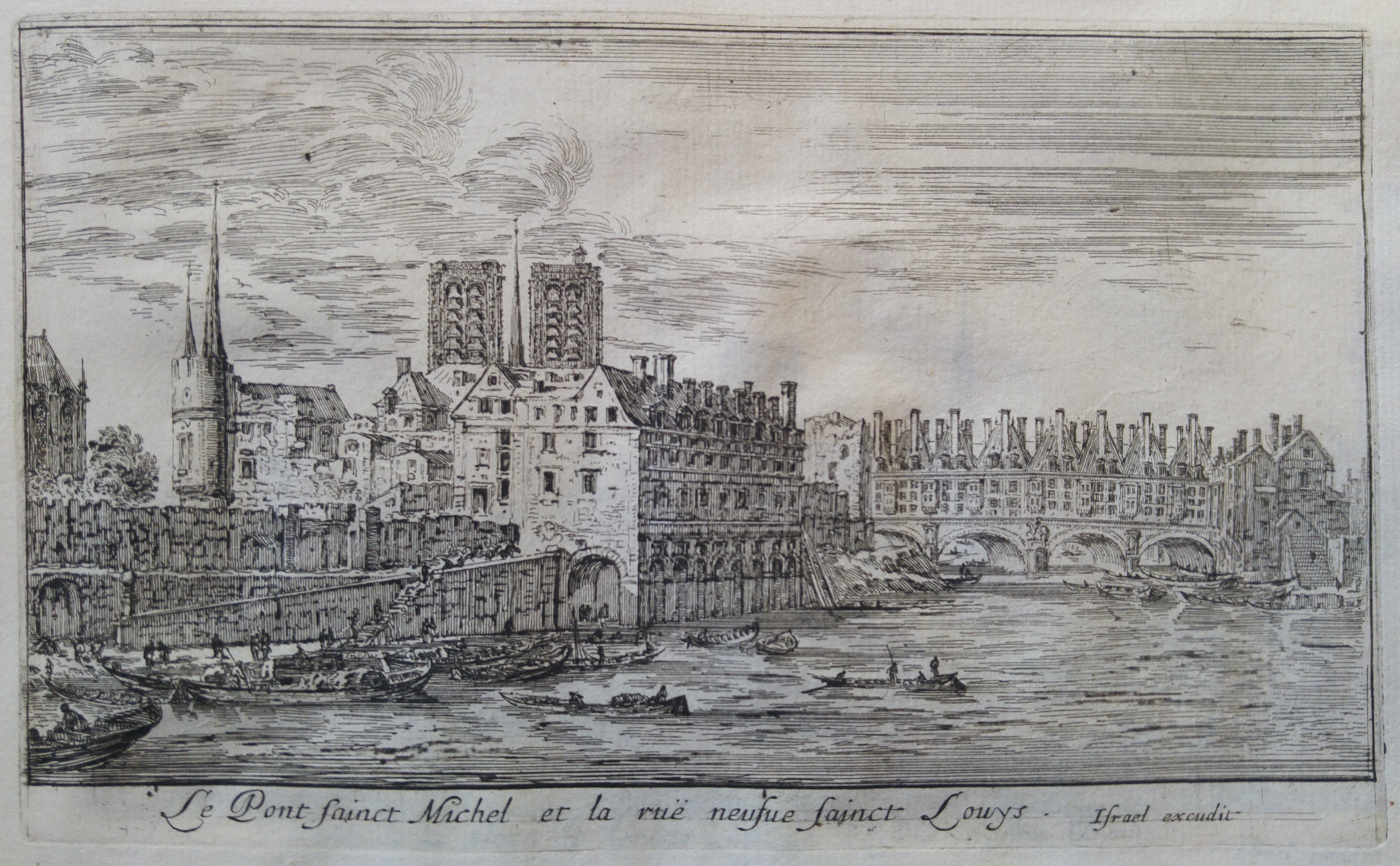 Israël Silvestre : Le Pont sainct Michel et la ruë neufue sainct Louys.