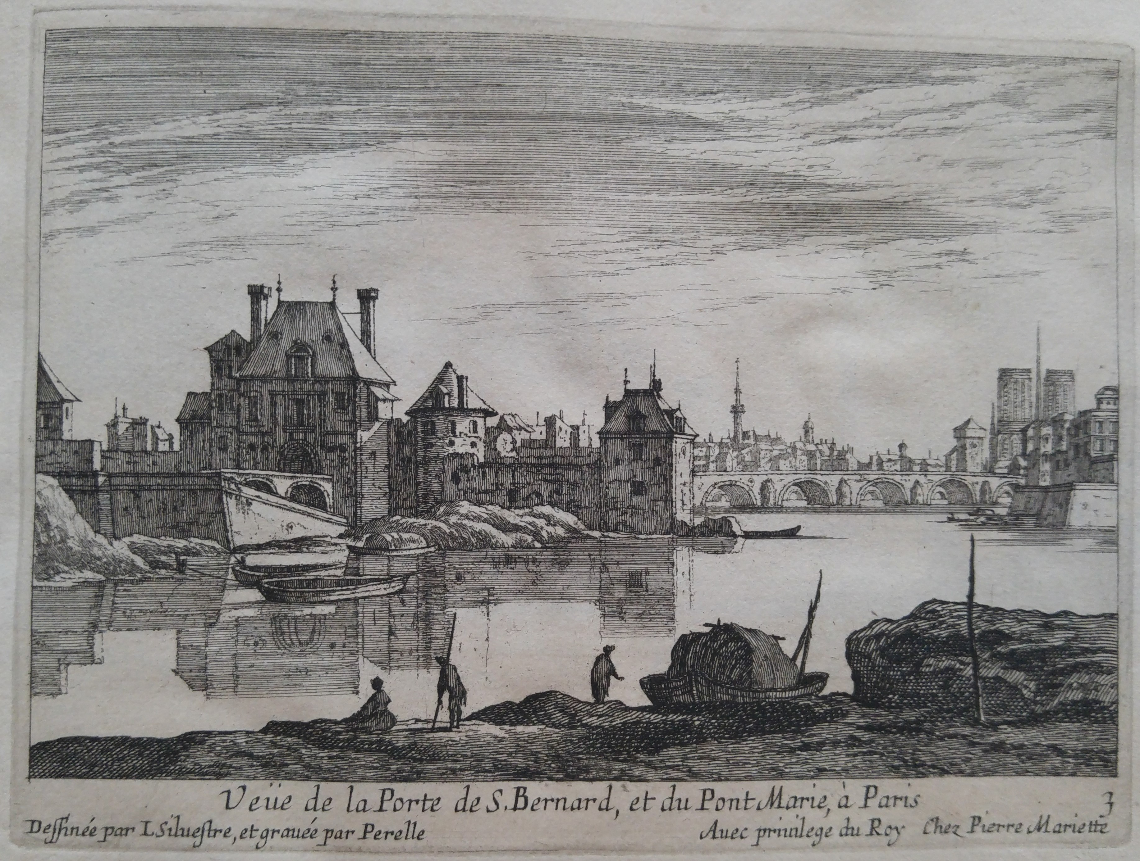 Israël Silvestre : Veüe de la Porte de S. Bernard, et du Pont Marie, à Paris.