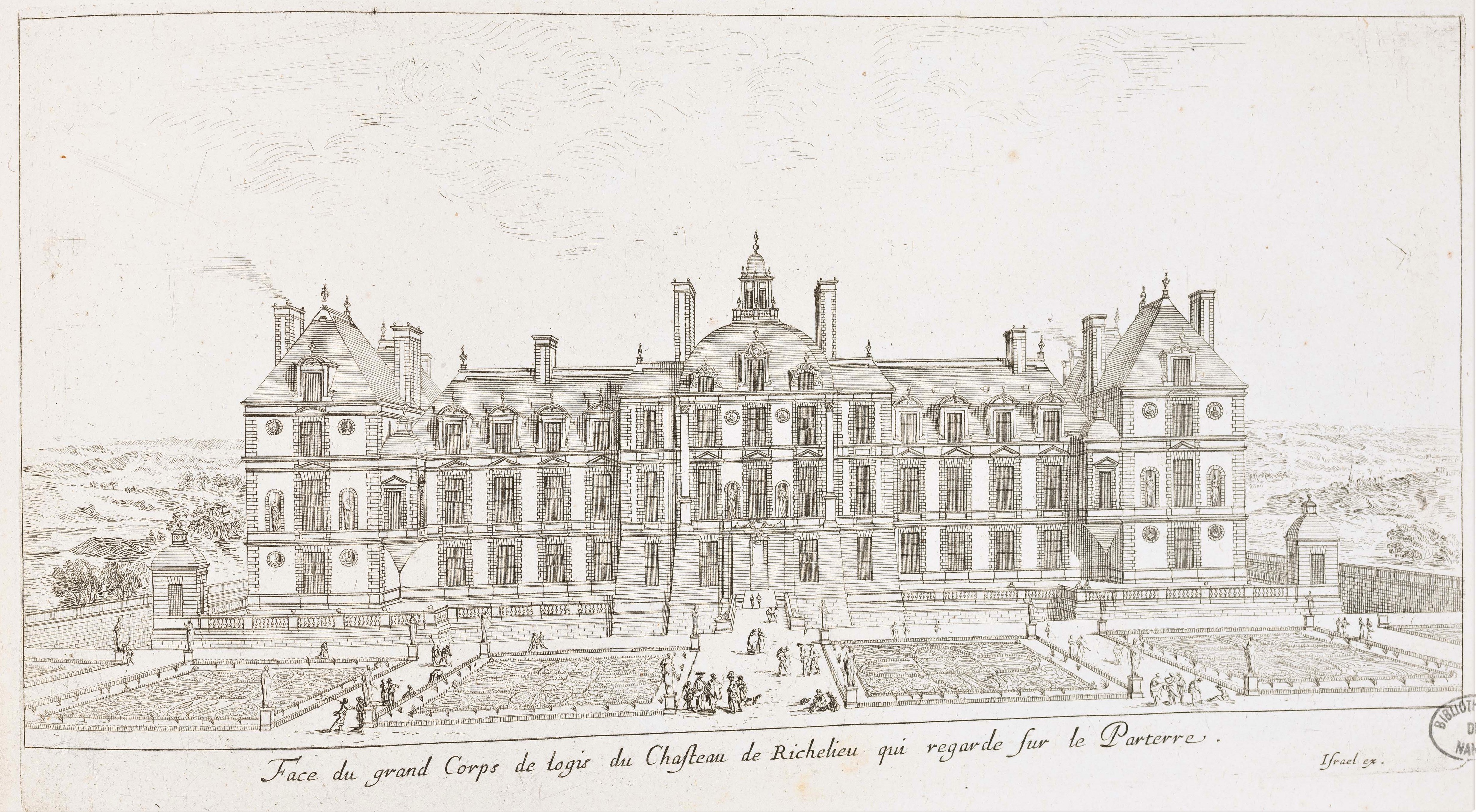 Israël Silvestre : Face du grand Corps de logis du Chasteau de Richelieu qui regarde sur le Parterre.