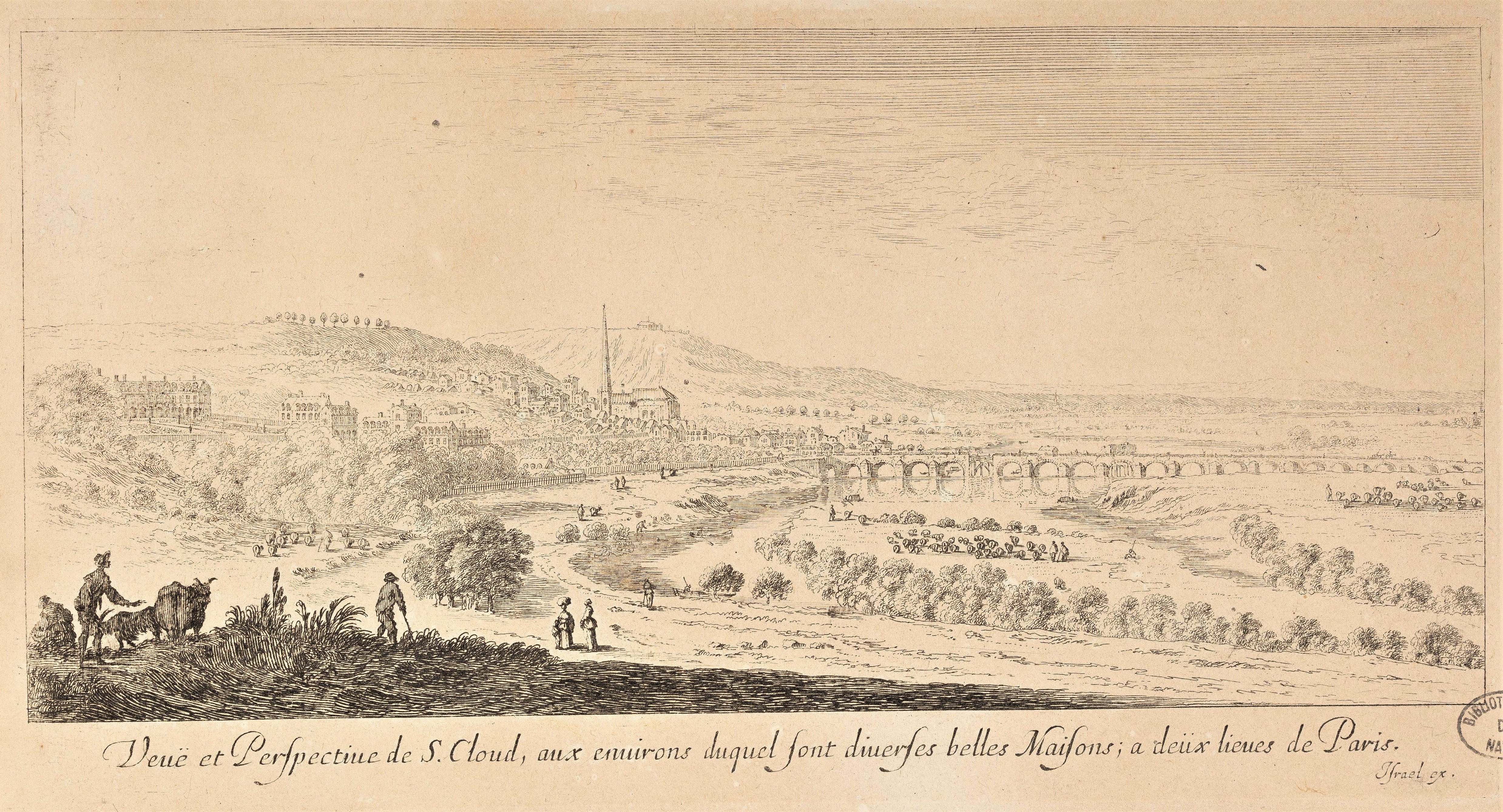 Israël Silvestre : Veuë et Perspective de S. Cloud, aux enuirons duquel sont diuerses belles maisons; a deux lieues de Paris.