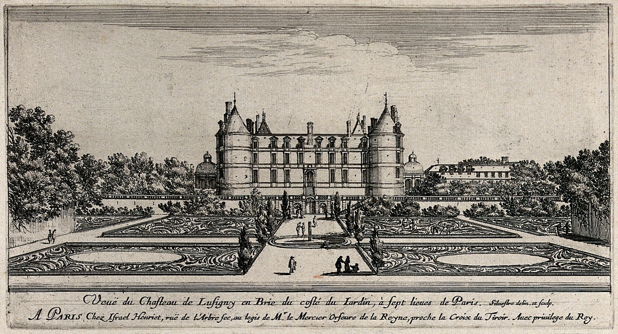 Israël Silvestre : Veuë du Chasteau de Lusigny en Brie du costé du lardin, à sept lieues de Paris.