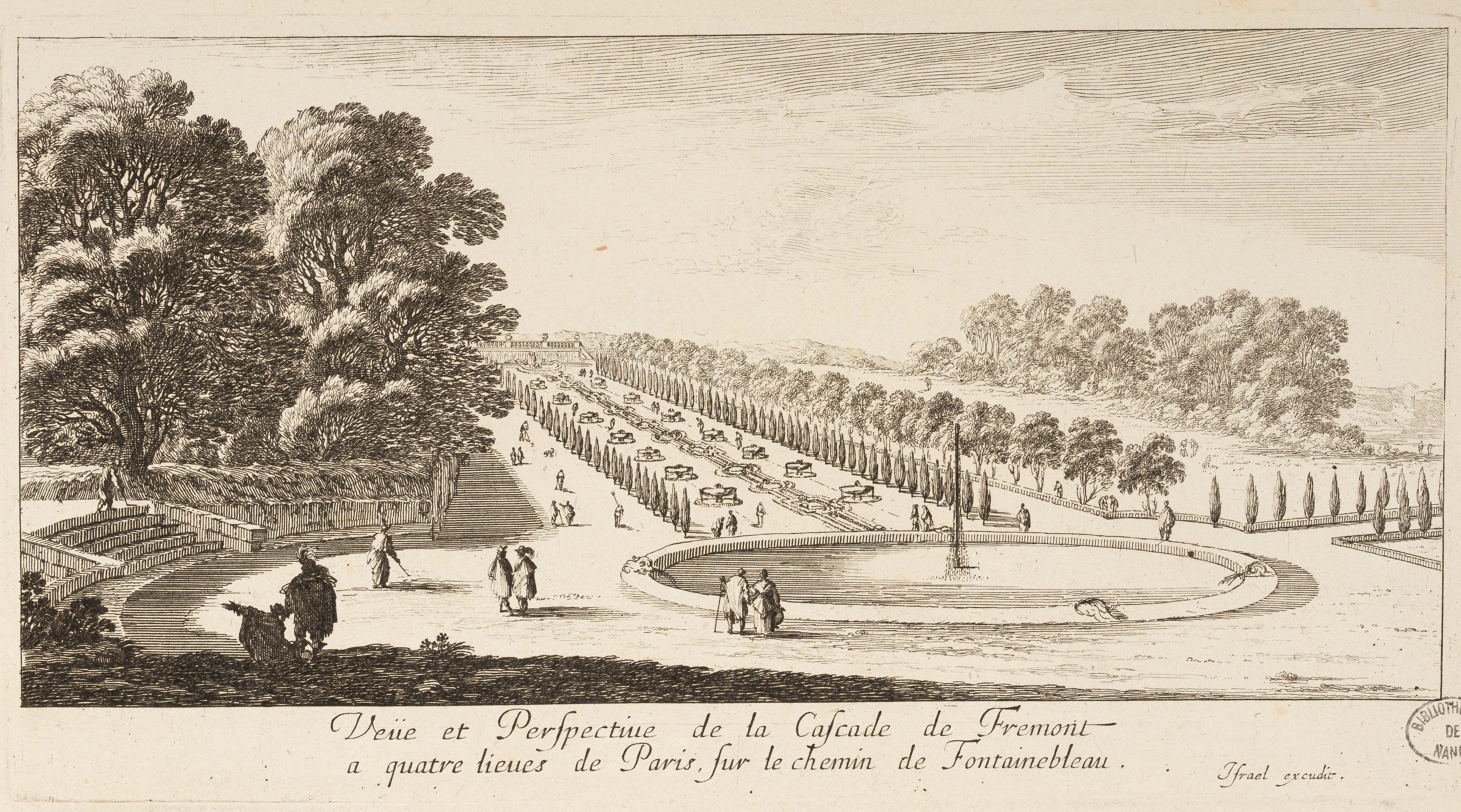 Israël Silvestre : Veüe et Perspective de la Cascade de Fremont a quatre lieues de Paris, sur le chemin de Fontainebleau.