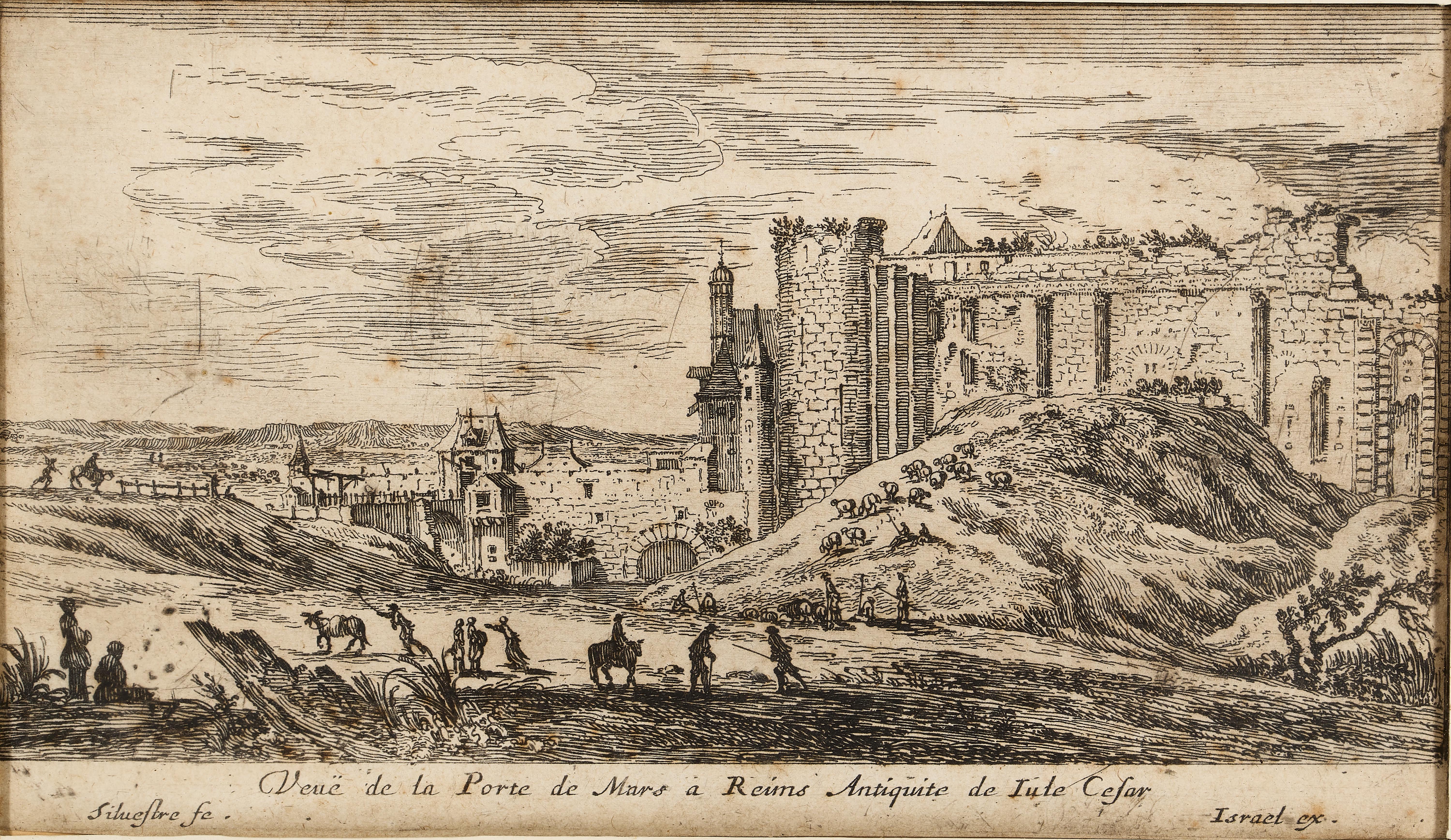Israël Silvestre : Veuë de la Porte de Mars a Reims Antiquite de Iule Cesar.