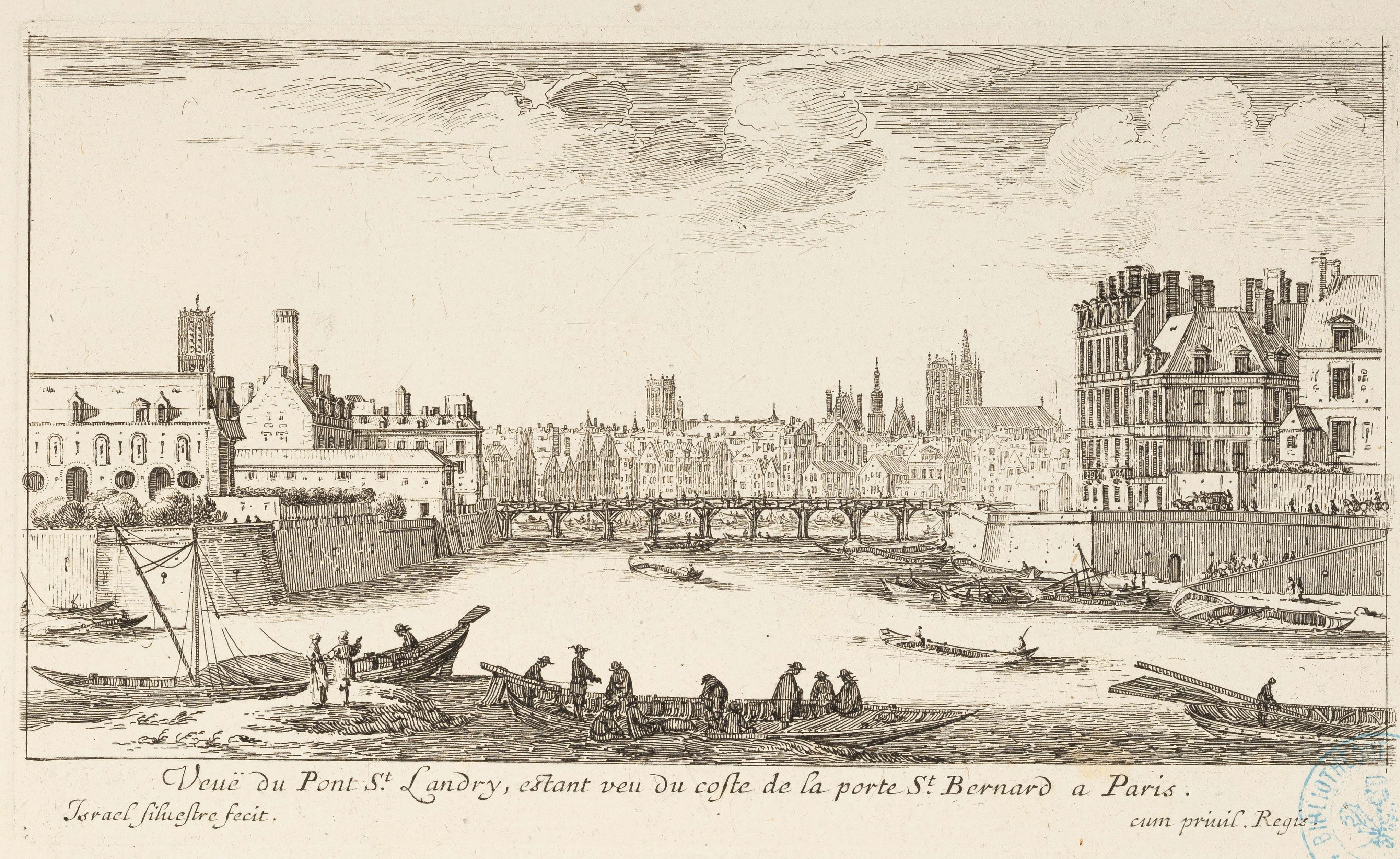 Israël Silvestre : Veuë du Pont St Landry, estant veu du coste de la porte S.t Bernard à Paris.
