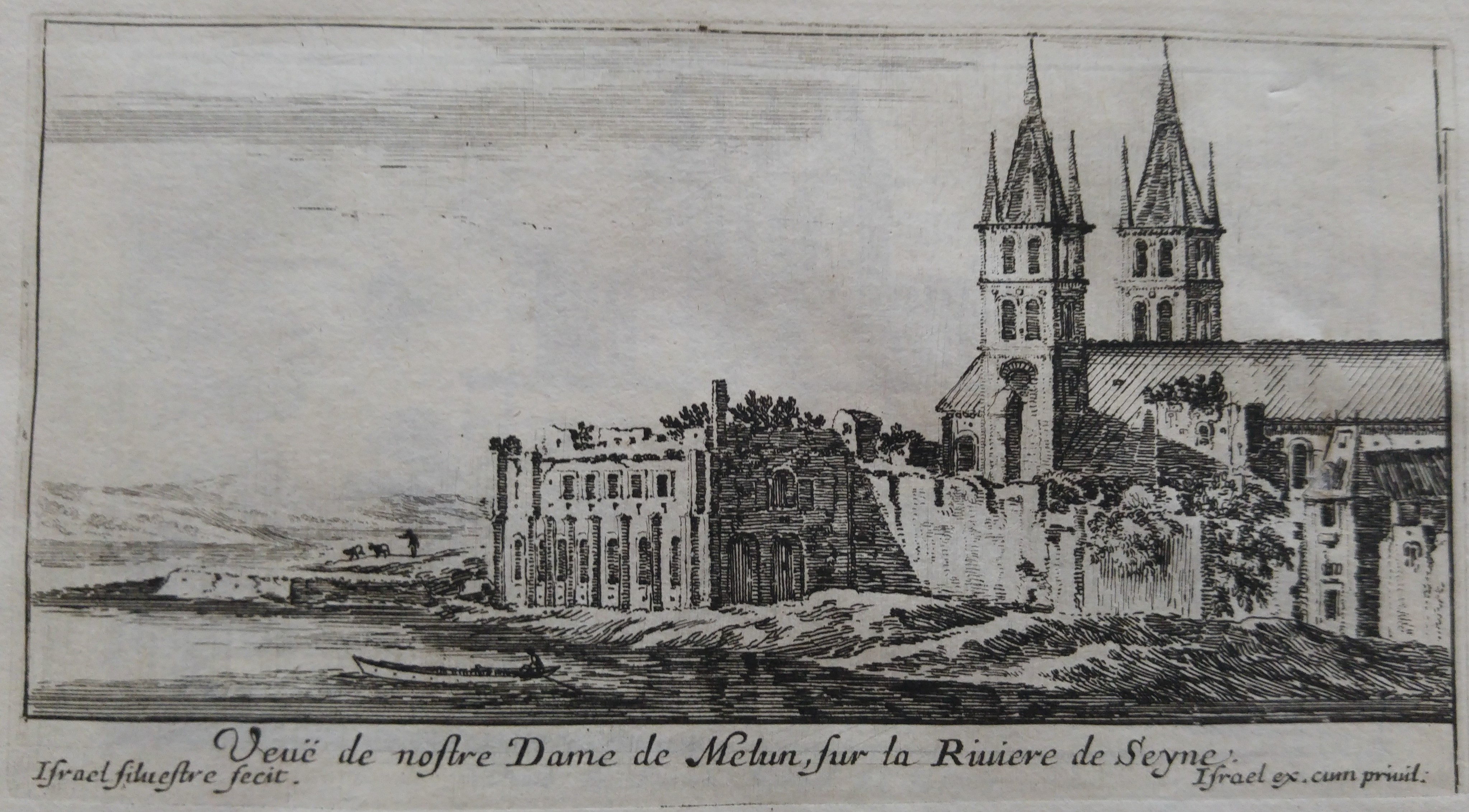 Israël Silvestre : Veuë de nostre Dame de Melun, sur la Riuiere de Seyne.