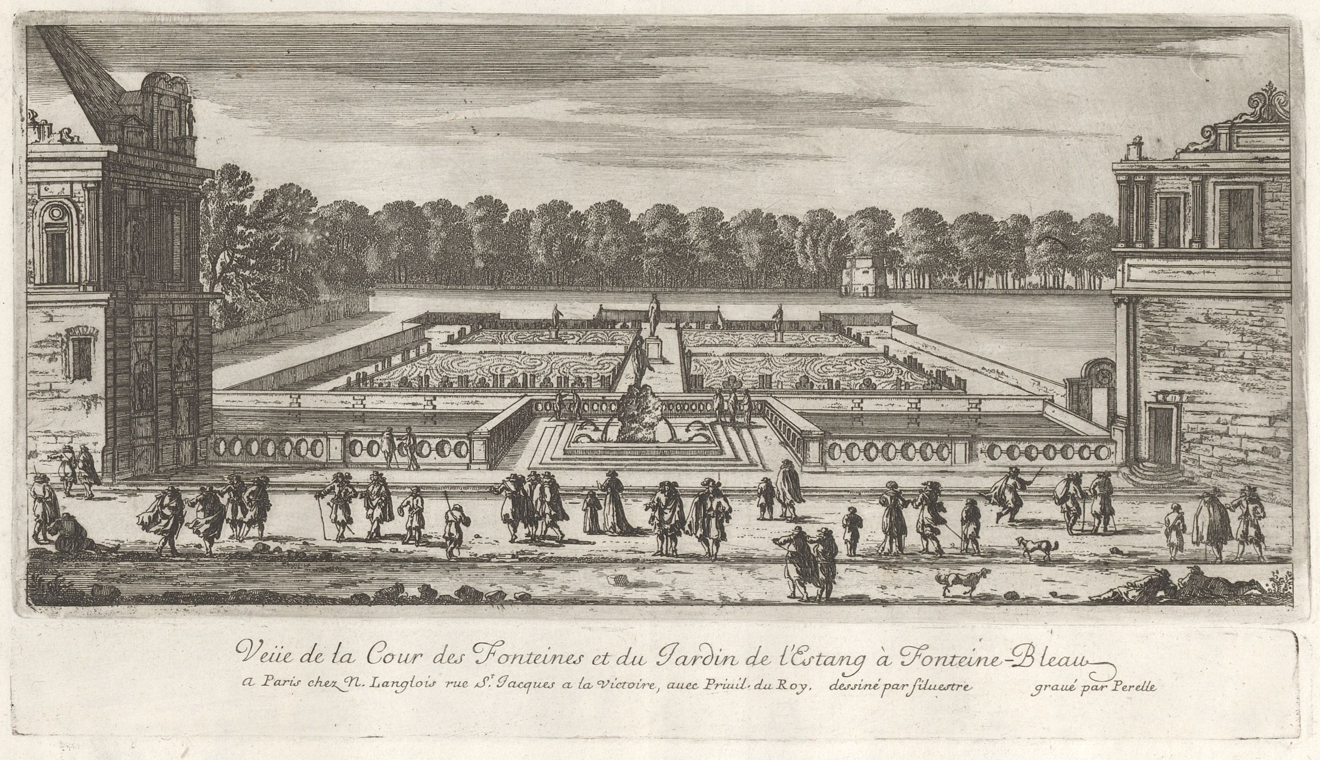 Israël Silvestre : Veüe de la cour des Fontaines et du Jardin de l