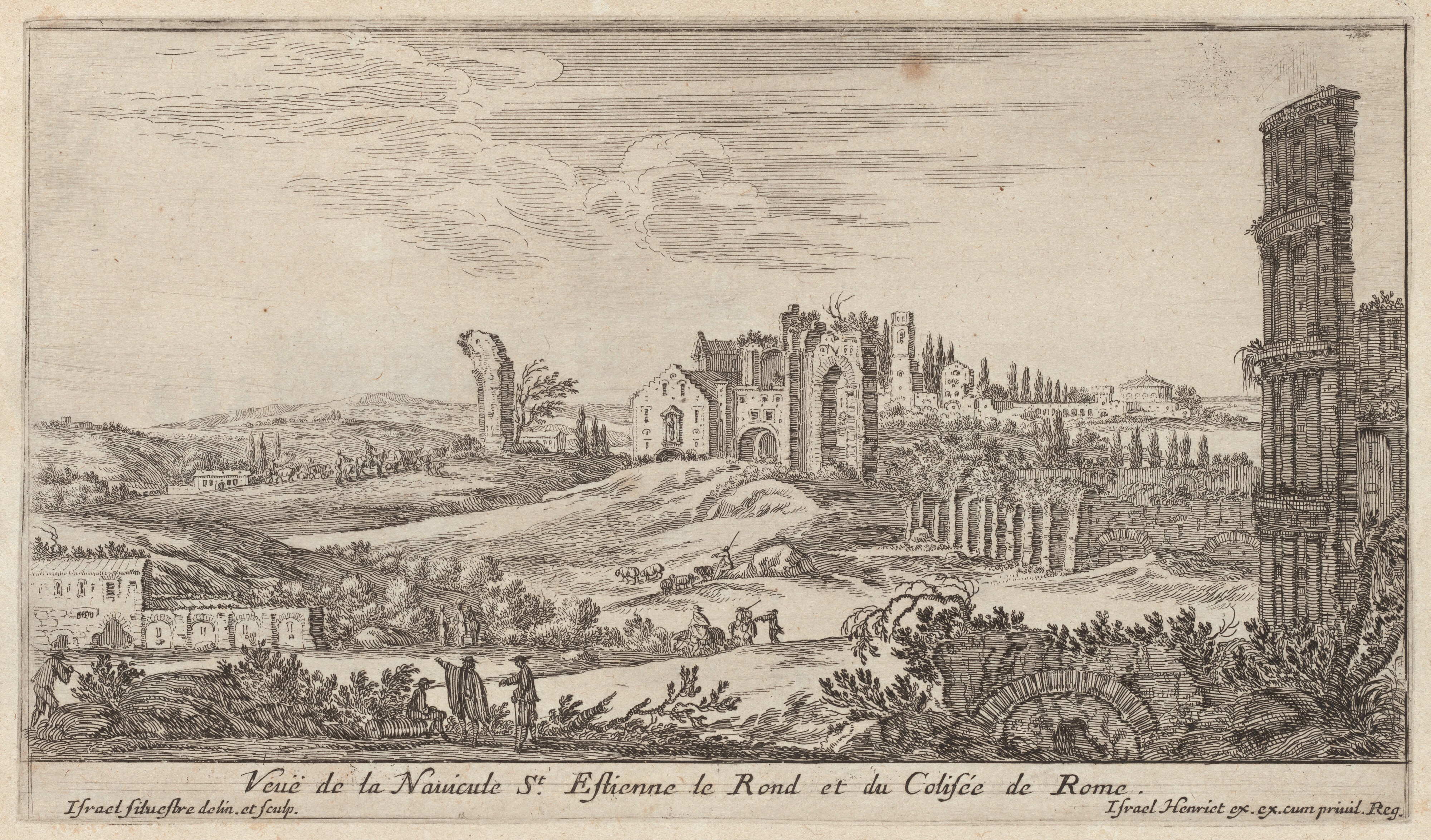 Israël Silvestre : Veuë de la Nauicule S.t Estienne le Rond et du Colisée de Rome.