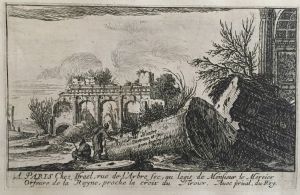 Sur une colonne renversée on lit : Israël Silvestre Inventit et fecit anno Domini 1643 Romae.