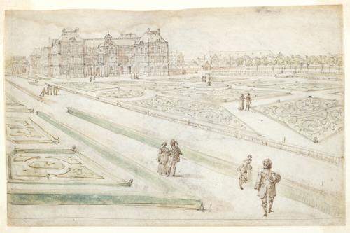 117.100 Vue du Luxembourg depuis le grand parterreH : 110 L : 173
 Dessin pour la gravure Faucheux : 117.100Crédit : Harvard Art Museums/Fogg Museum. Inv. 1966.110 