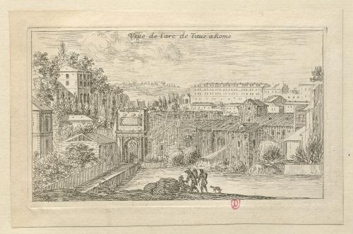 13.1 Veüe de l'arc de Titus a Rome (en haut).H : 87 L : 148
 Faucheux : 13.1  Baré : N° 780Crédit : Bibliothèque de l'Institut national d'histoire de l'art, collections Jacques Doucet, 4 EST 115  - Crédit photo : INHAImage sous licence ETALAB