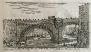 130.5 Veuë et perspective du pont Neuf, et du pont au Change.Siluestre fecit Israel ex. cum Priuil.H : 78 L : 141
 Faucheux : 130.5  Baré : N° 184