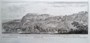 164.1 Veüe au naturel de la Cité d'Alize, renommée dans les commentaires de Cesar, et du Bourg de Ste Rheine en Bourgongne.Dessignée et gravée par Israël Sylvestre. Avec priuilege du Roy. A Paris chez Pierre Mariette, rue St lacques à l'Esperance.H : 138 L : 306
 Faucheux : 164.1  Baré : N° 412Crédit : Thierry ALGRIN
